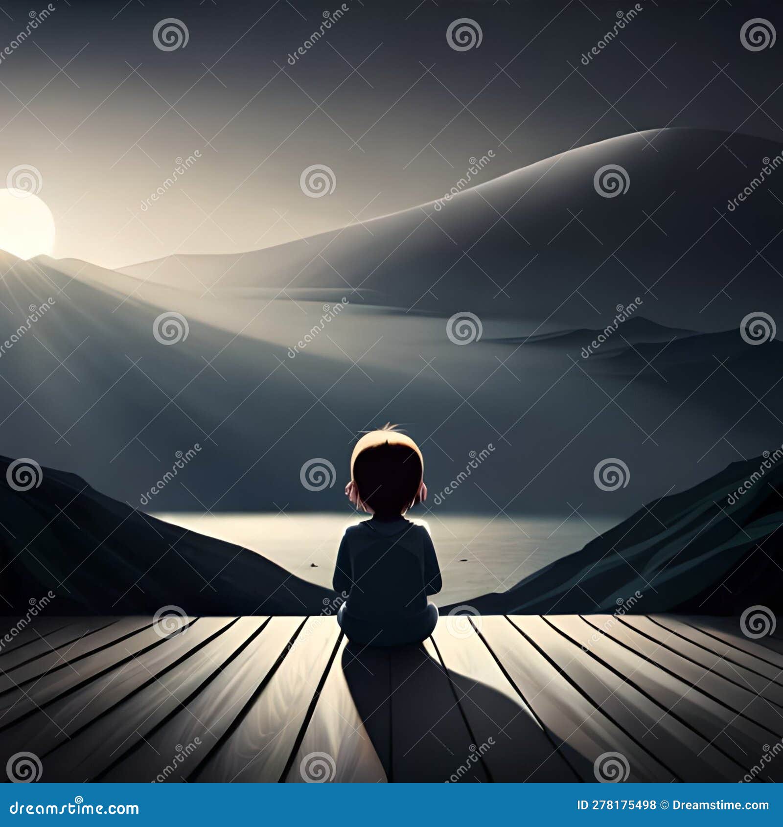 Sad Boy Sitting in the Alone Peace World Stock Illustration - Illustration  of sitting, world: 278175498