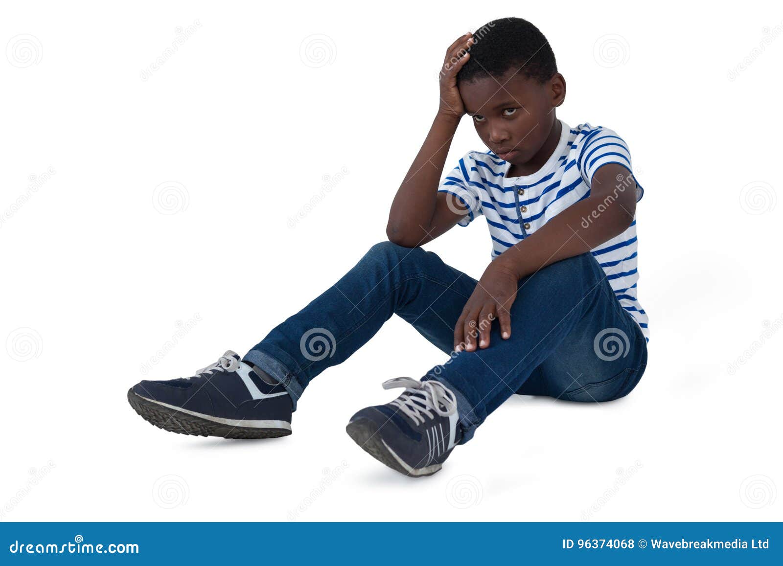 Sad Boy Sitting with Hand on Head Stock Photo Image of depressed