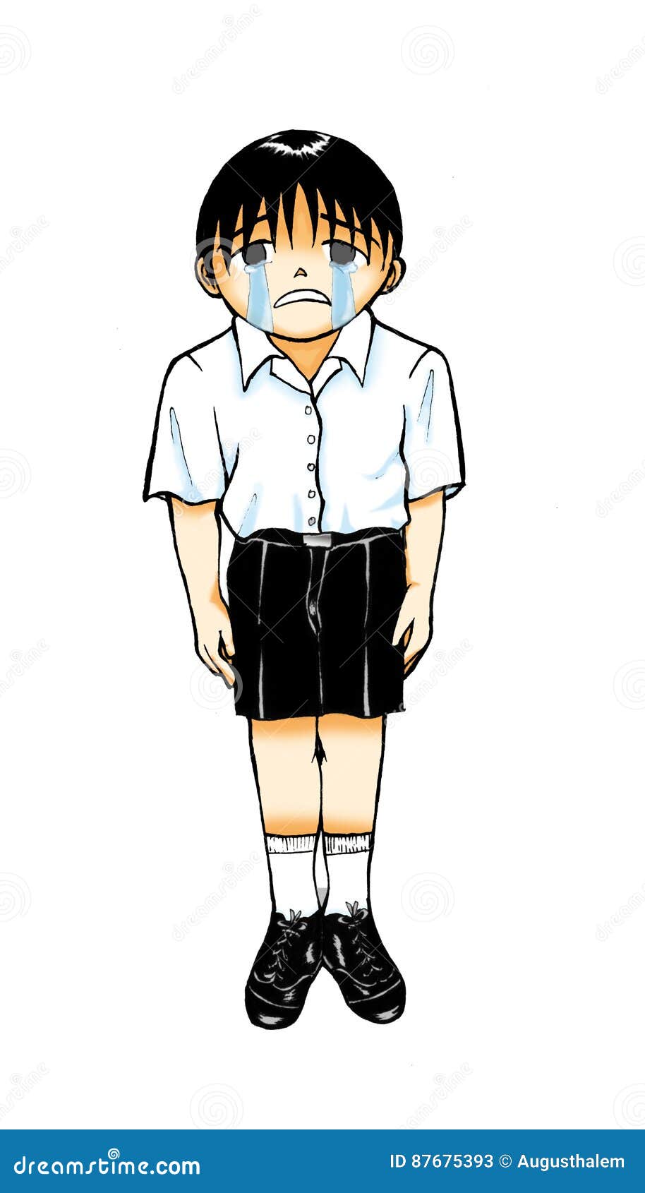 Sad Boy Standing And Crying With Tear Stock Illustration