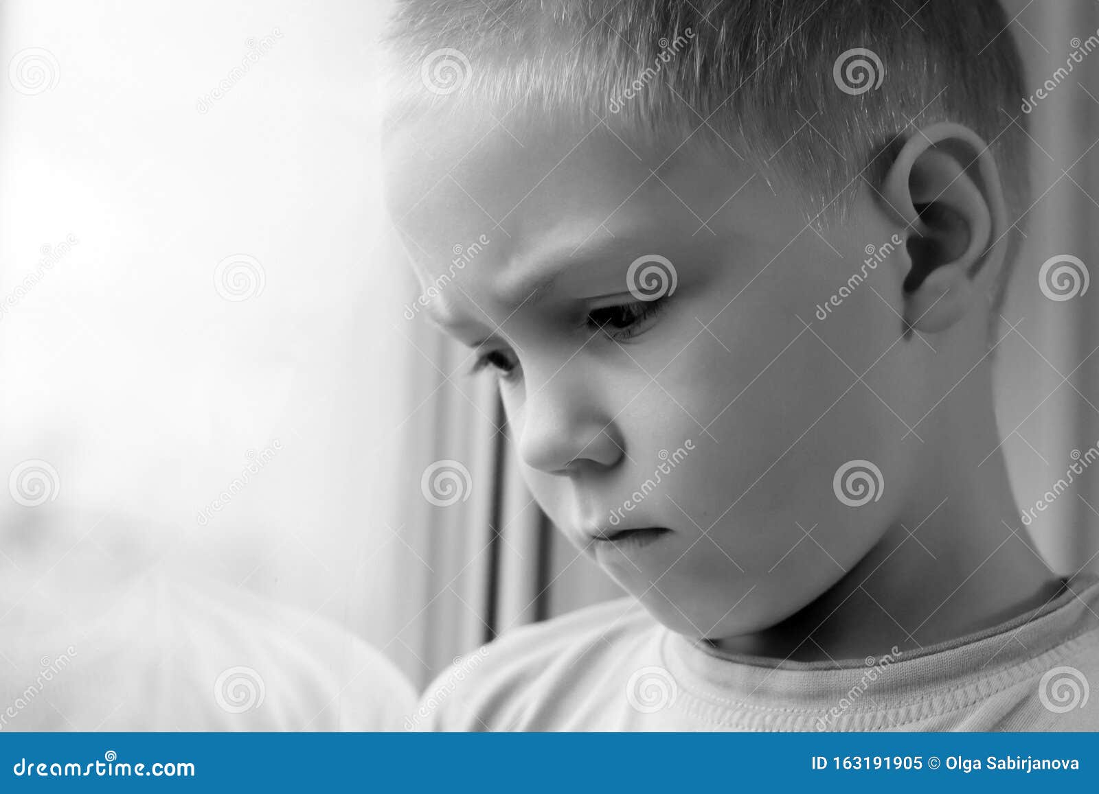 Sad Boy at the Window, Loneliness and Depression Stock Image - Image of ...