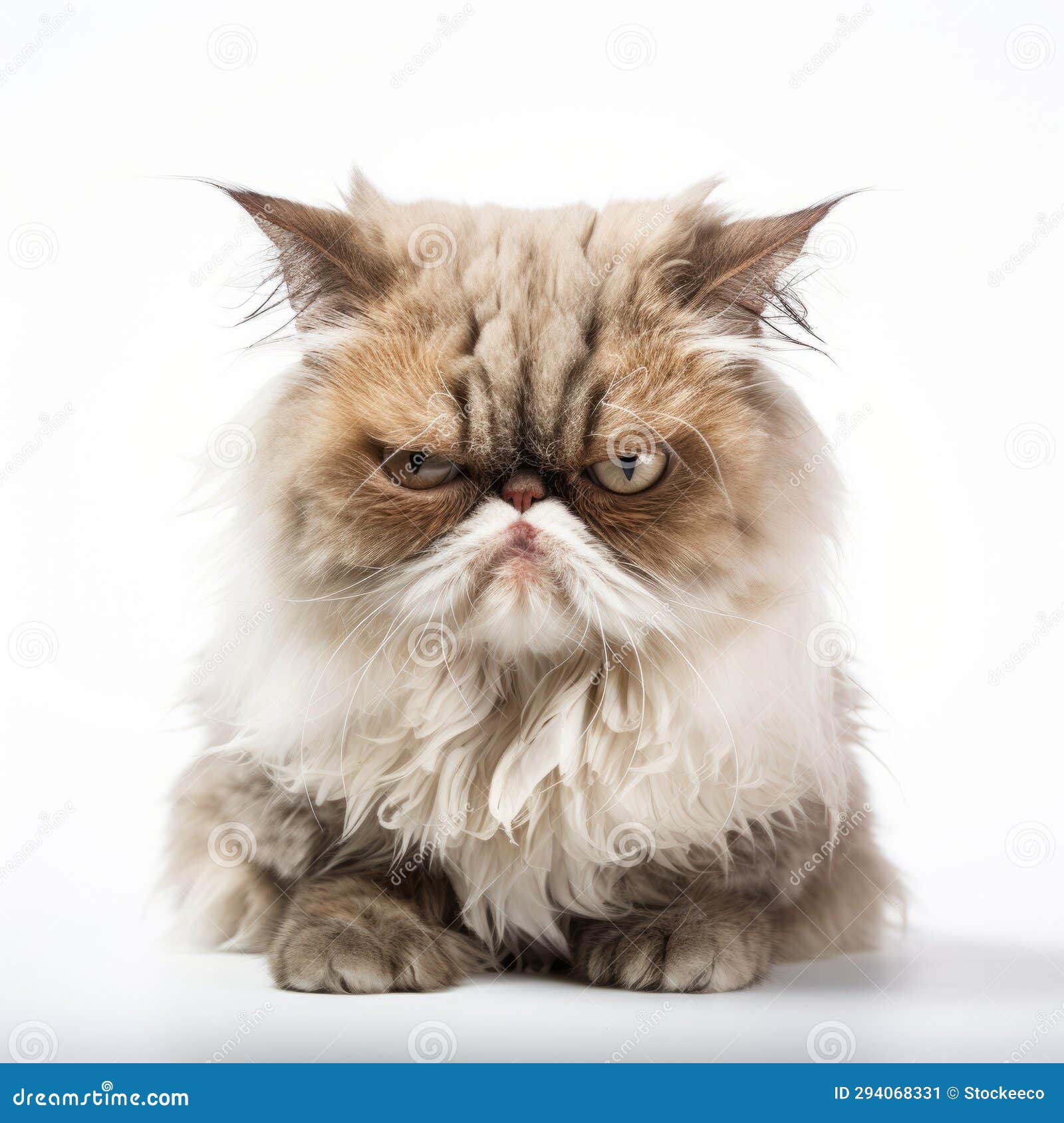 grumpy stray cat in white background