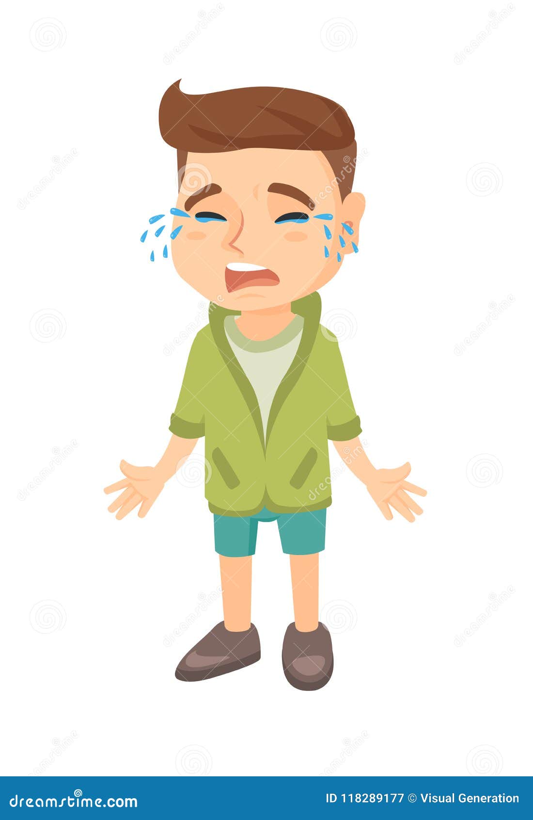 Sad caucasian boy sobbing. stock vector. Illustration of emotional ...