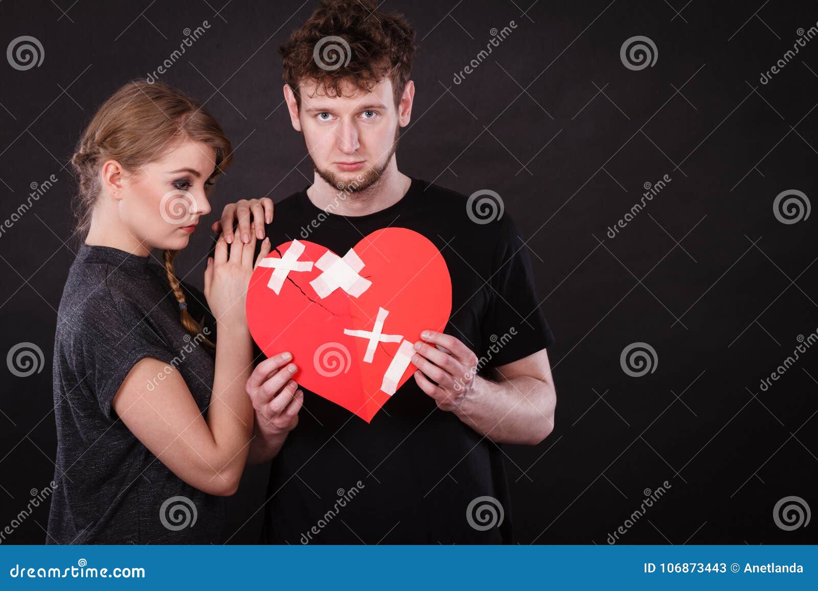 Sad Couple Holds Broken Heart. Stock Image - Image of problem, trouble ...