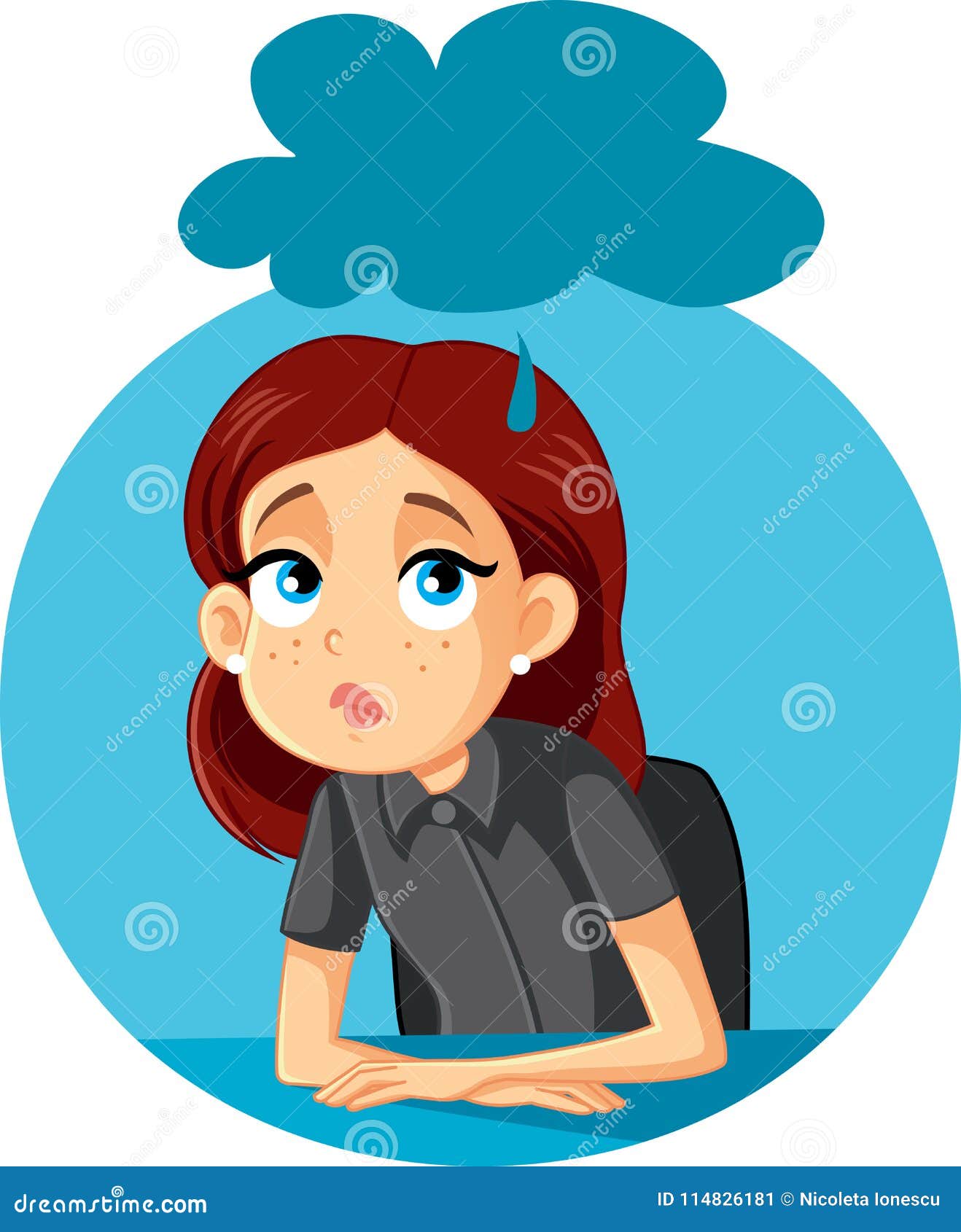 Sad Depressed Girl Sitting at Her Desk Stock Vector - Illustration of ...