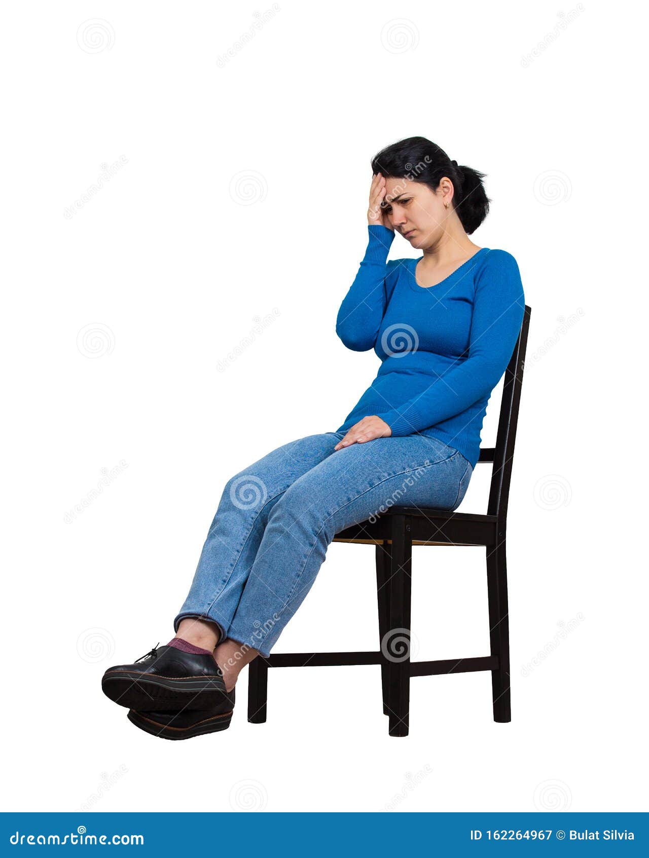 Sad and Disappointed Woman Sitting on a Chair Covering Her Face with Hand,  Full Length Isolated Over White Background. Desperate Stock Image - Image  of adult, crying: 162264967