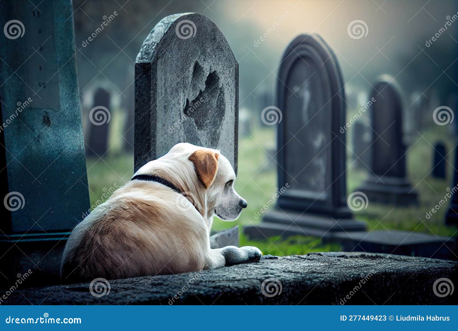 Sad Dog at the Owner S Grave. Generative AI, Generative, AI Stock
