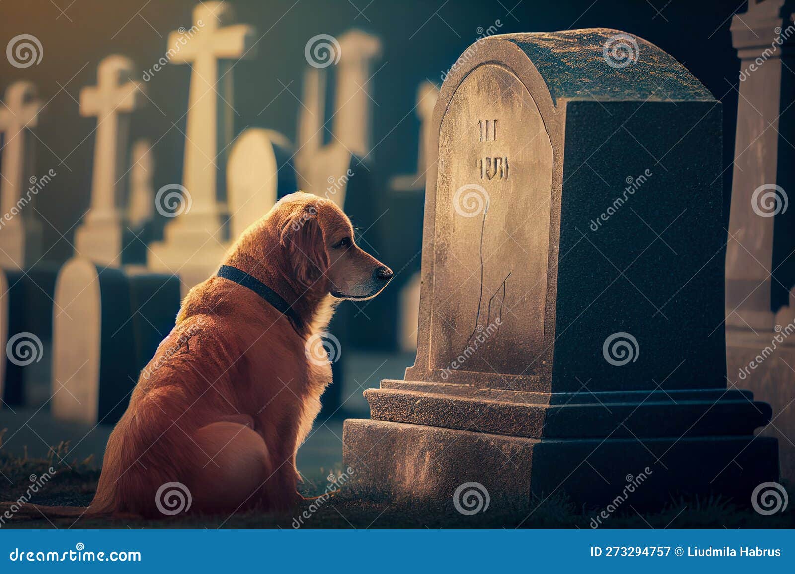 Sad Dog at the Owner S Grave. Generative AI, Generative, AI Stock Image