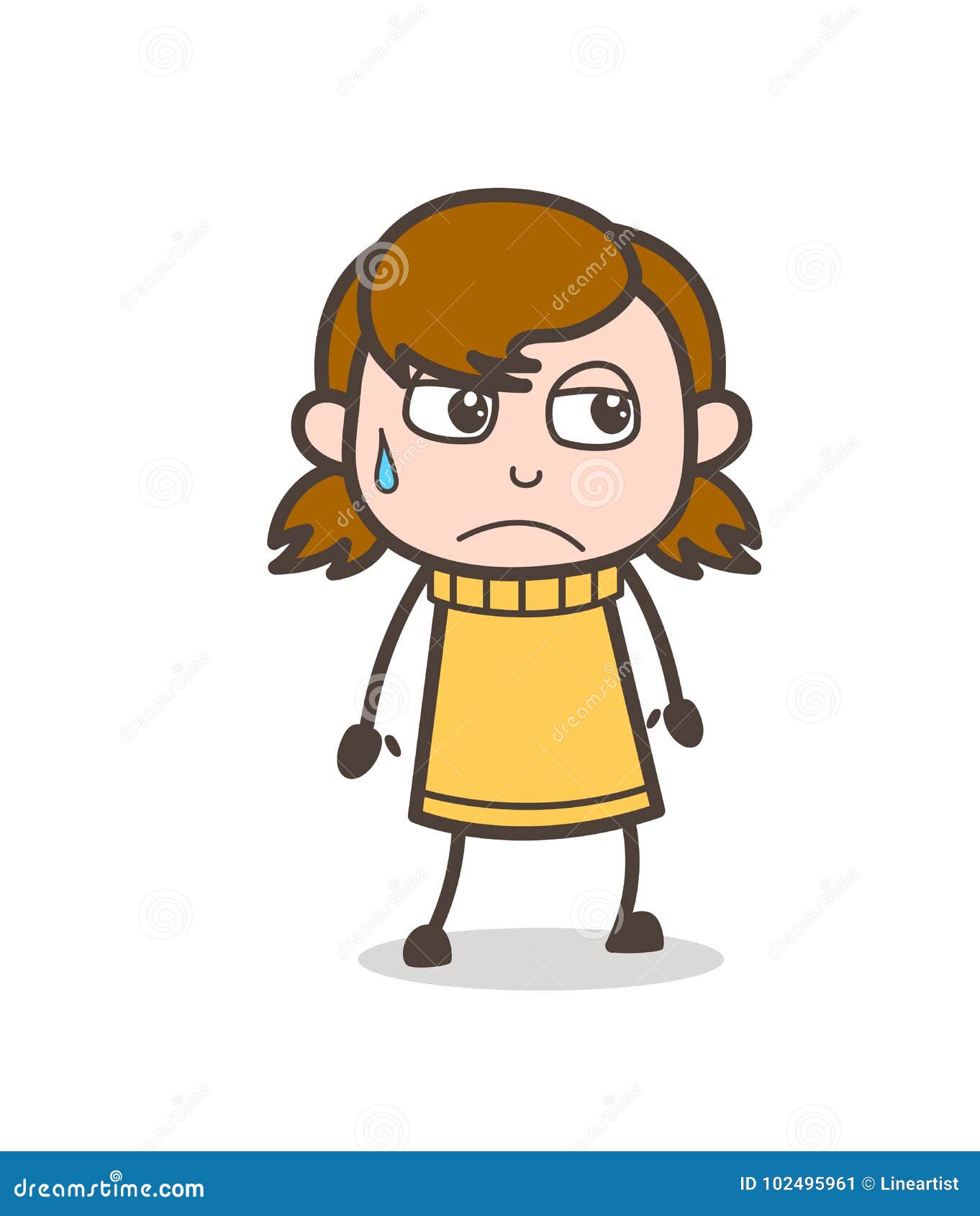 Sad Face with Sweat - Cute Cartoon Girl Illustration Stock Illustration ...