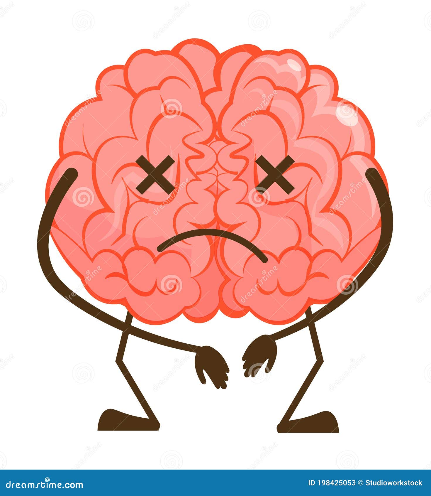Sad Frustrated Brain Emoticon Isolated on White Stock Vector ...