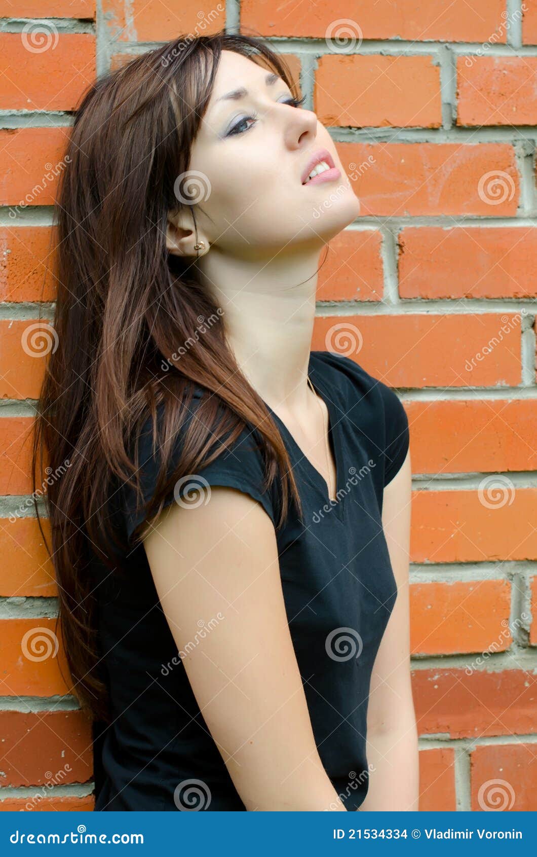 Sad girl at brick walls stock photo. Image of beauty 21534334