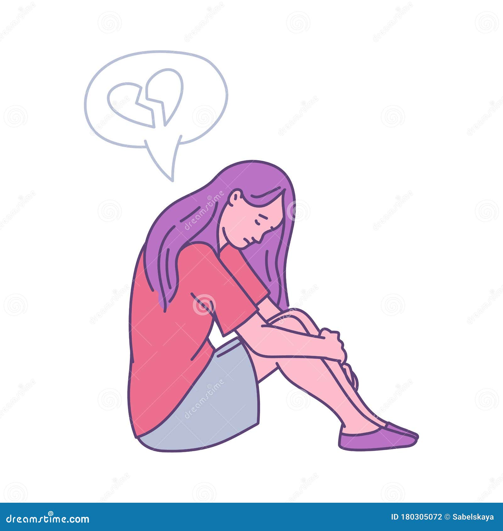 Cartoon alone girl holds broken heart white Vector Image