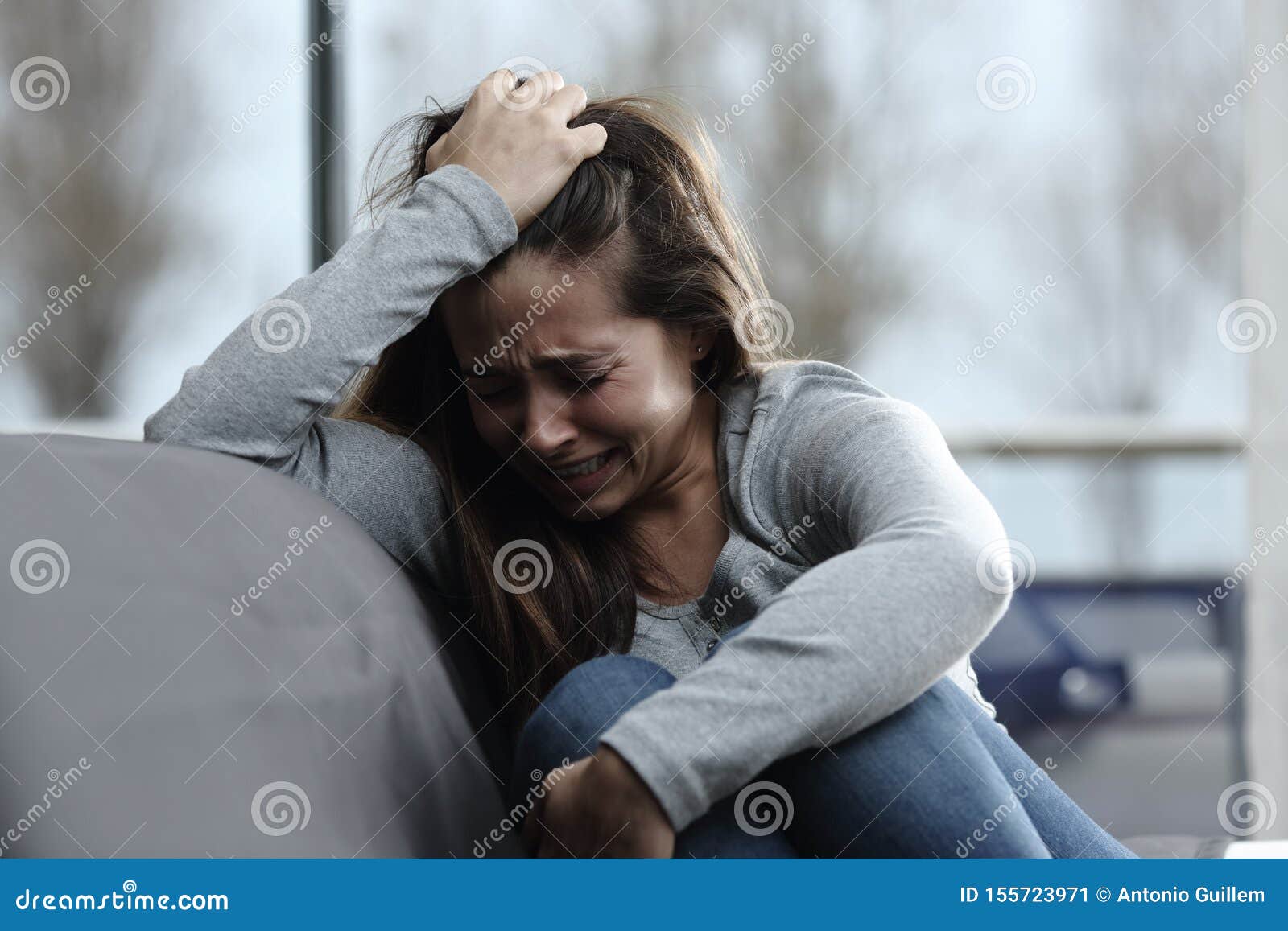 Sad Girl Complaining and Crying at Home Stock Image - Image of ...