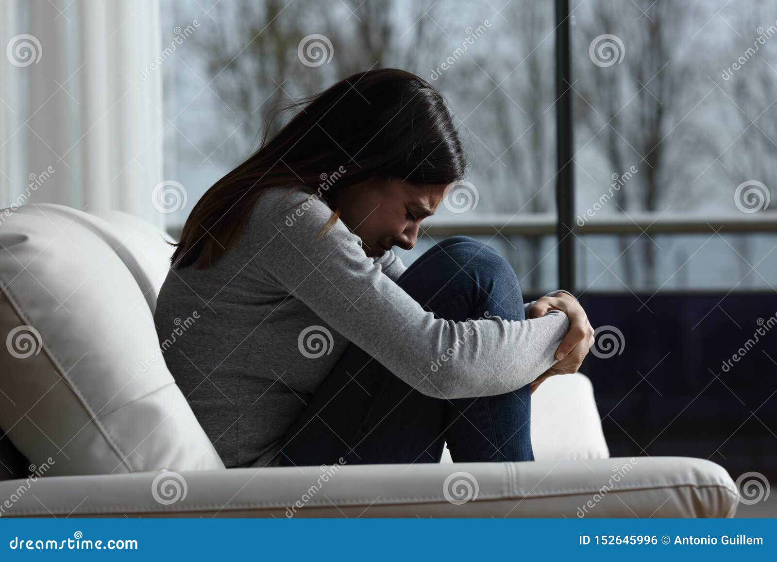 Sad Girl Crying and Complaining Alone at Home Stock Photo - Image ...