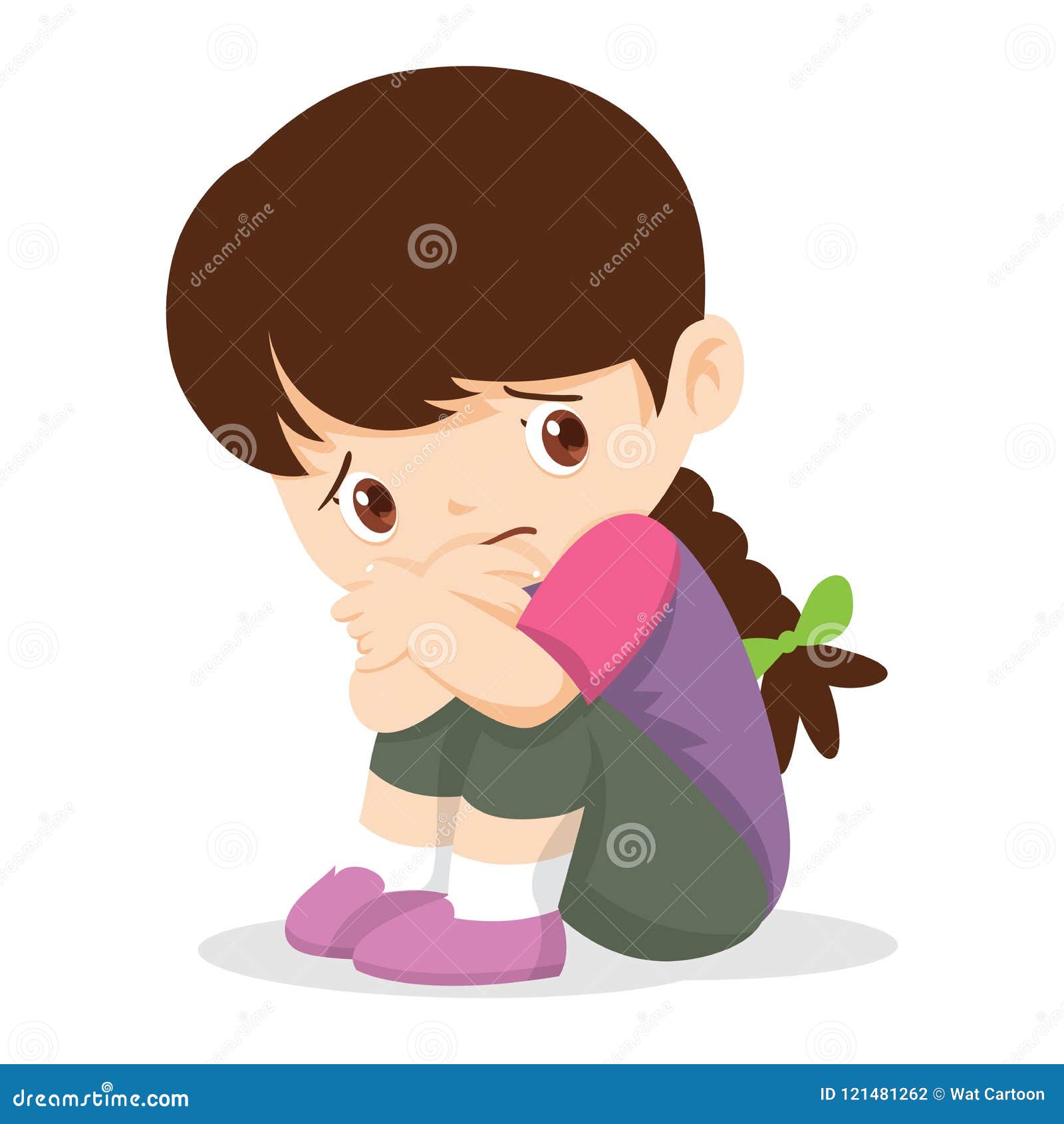 Sad girl sitting alone stock vector. Illustration of expression - 121481262