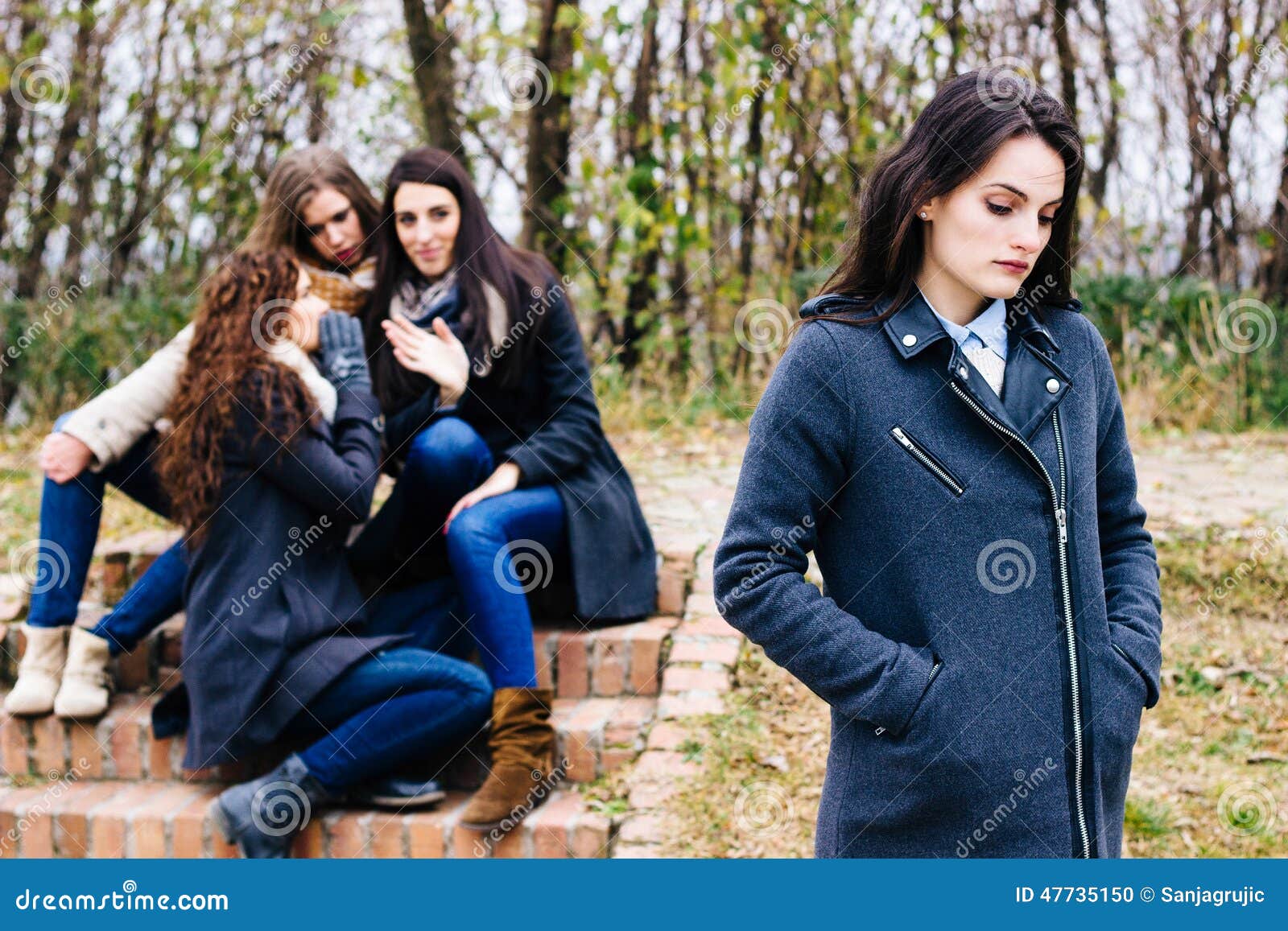 Sad Girl with Friends Gossiping Stock Photo - Image of facial ...