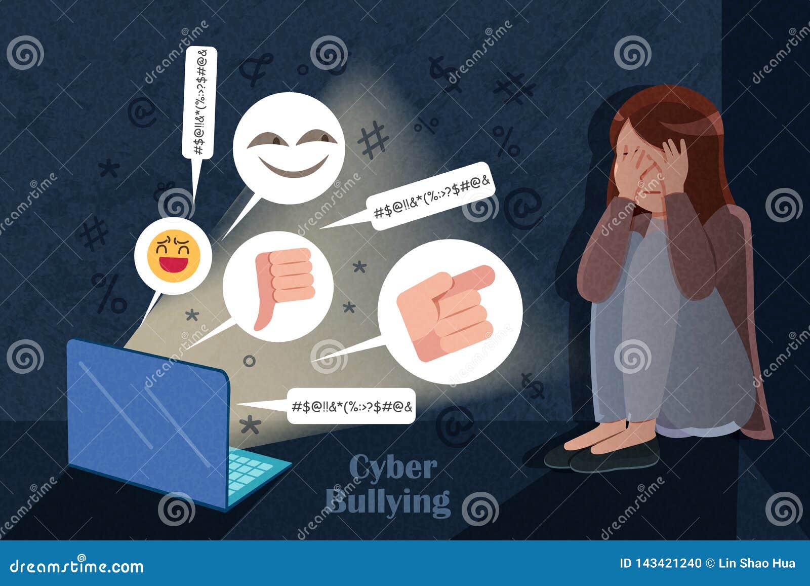 Sad Girl Getting Cyber Bullying Vector Illustration | CartoonDealer.com ...