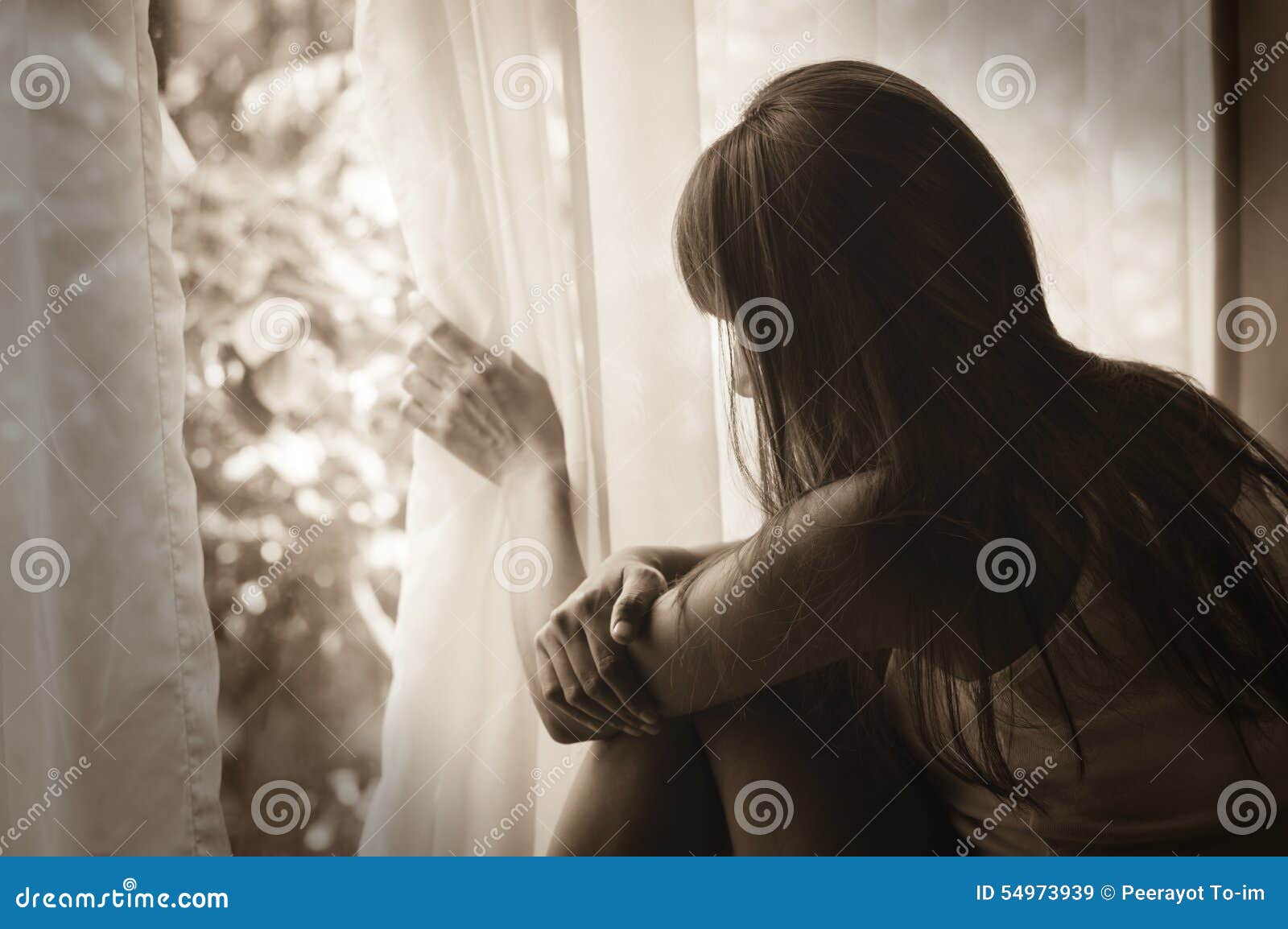 Sad Girl Looking Out of Window Stock Image - Image of depression ...