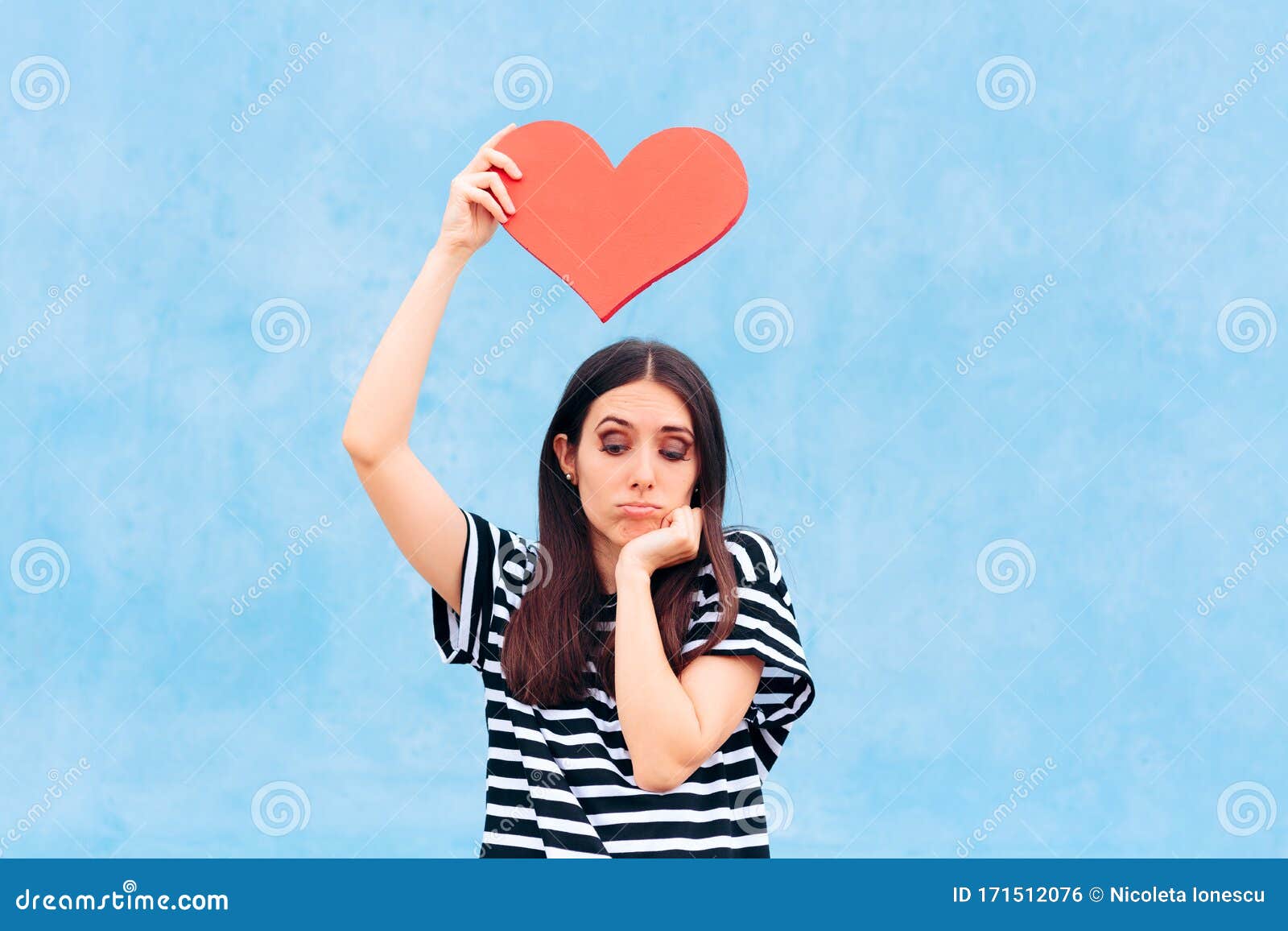 Sad Girl in Love Holding Big Red Heart Stock Photo - Image of ...