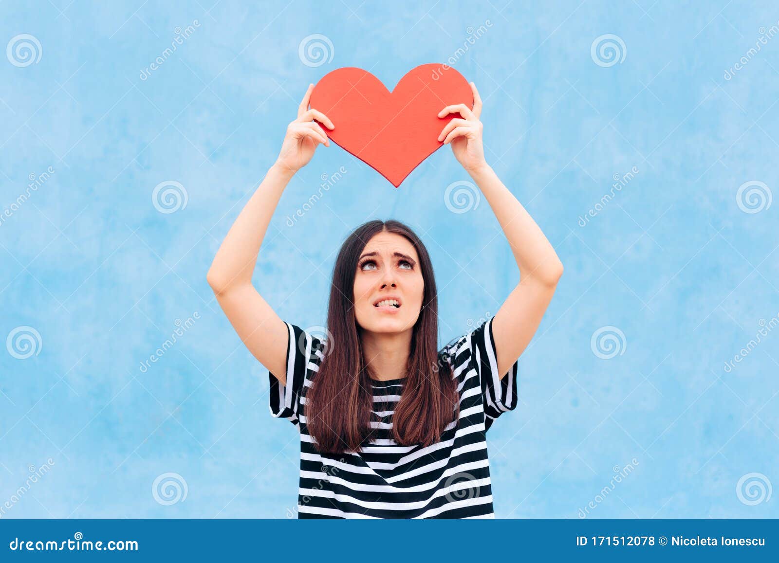 Sad Girl in Love Holding Big Red Heart Stock Photo - Image of girl ...