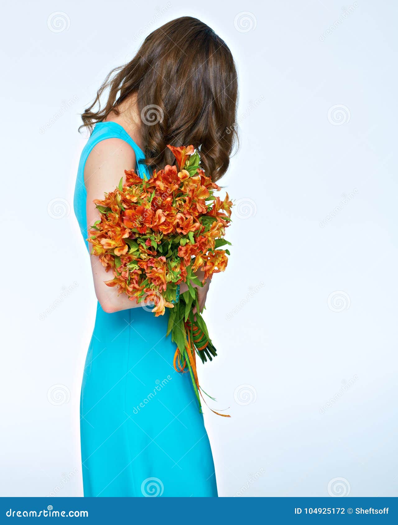 Sad Girl Standing Sideways with Flowers. Broken Love Stock Photo ...
