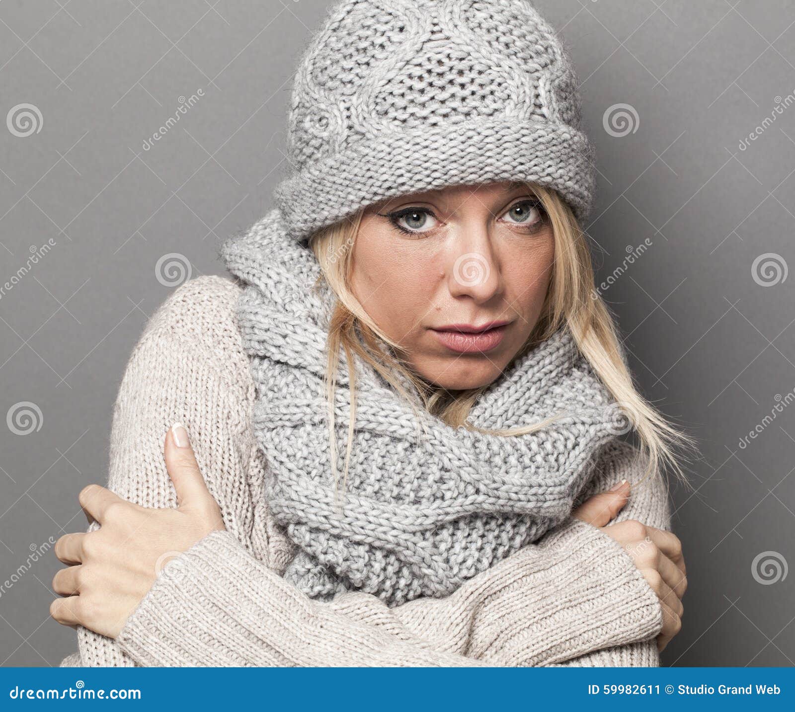 Sad Girl Staying Warm in Wrapped Up Cozy Winter Scarf Stock Image ...
