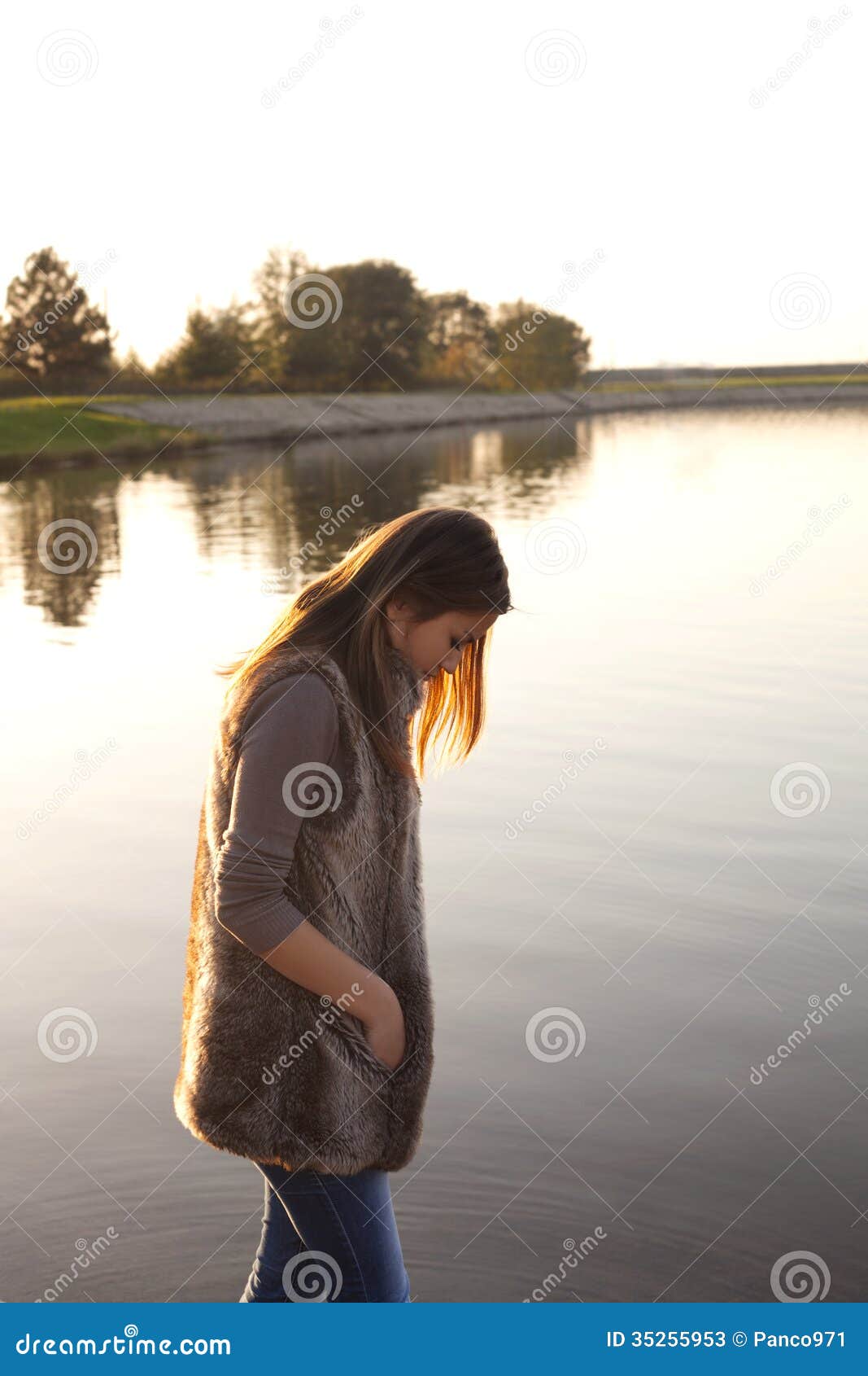 Sad Girl Walking on the Beach Stock Image - Image of despair ...