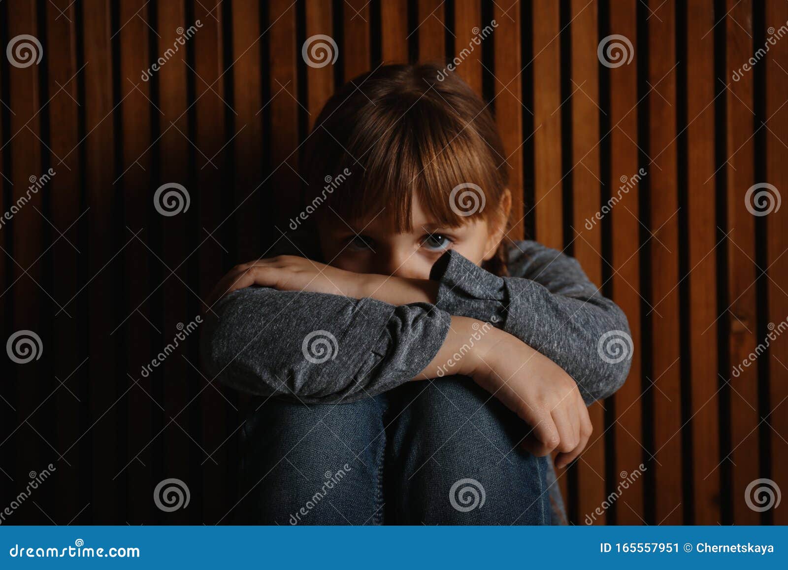Sad Girl on Wooden Background. Child in Danger Stock Image - Image of  primary, protection: 165557951