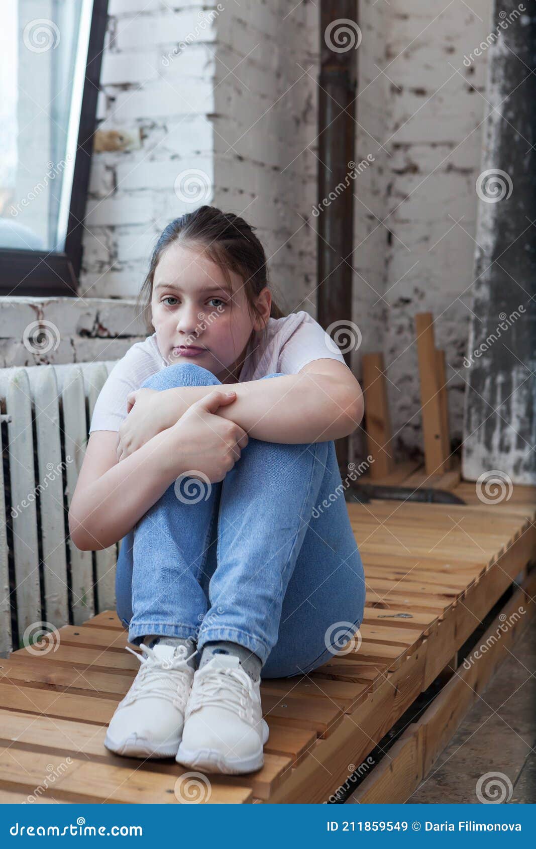 Sad Girl of 10 Years Old Sitting Near Window Stock Image - Image of ...