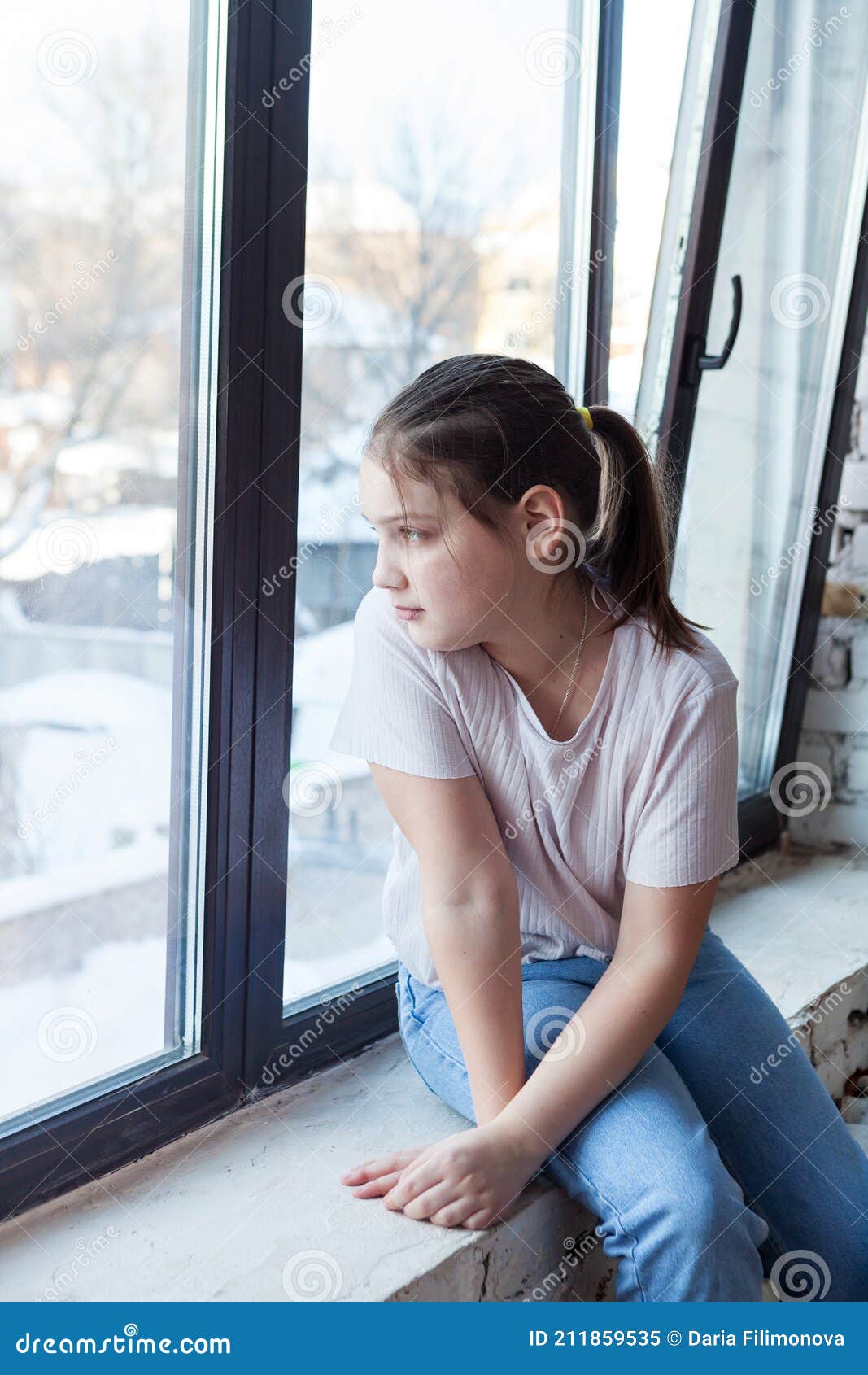 Girl of Pre-teen Age Sad Near Window Stock Image - Image of ...