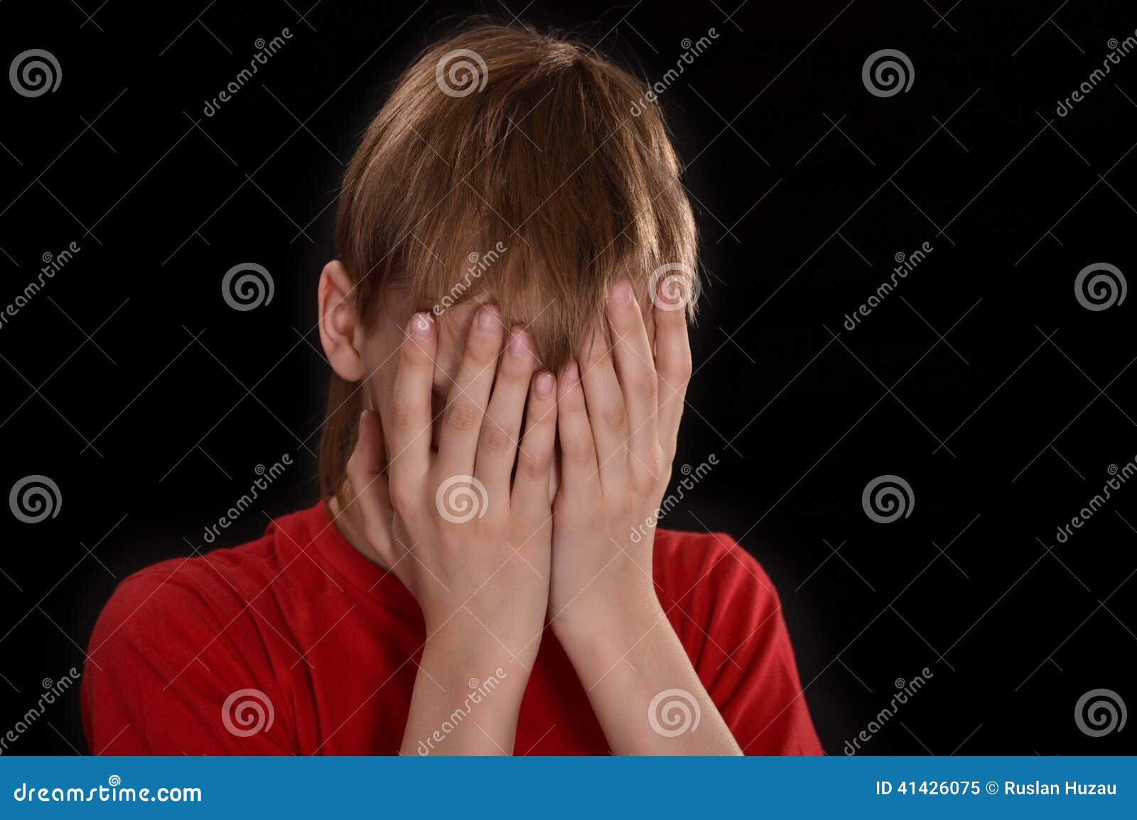 Sad little boy stock image. Image of hand, problem, melancholy 41426075
