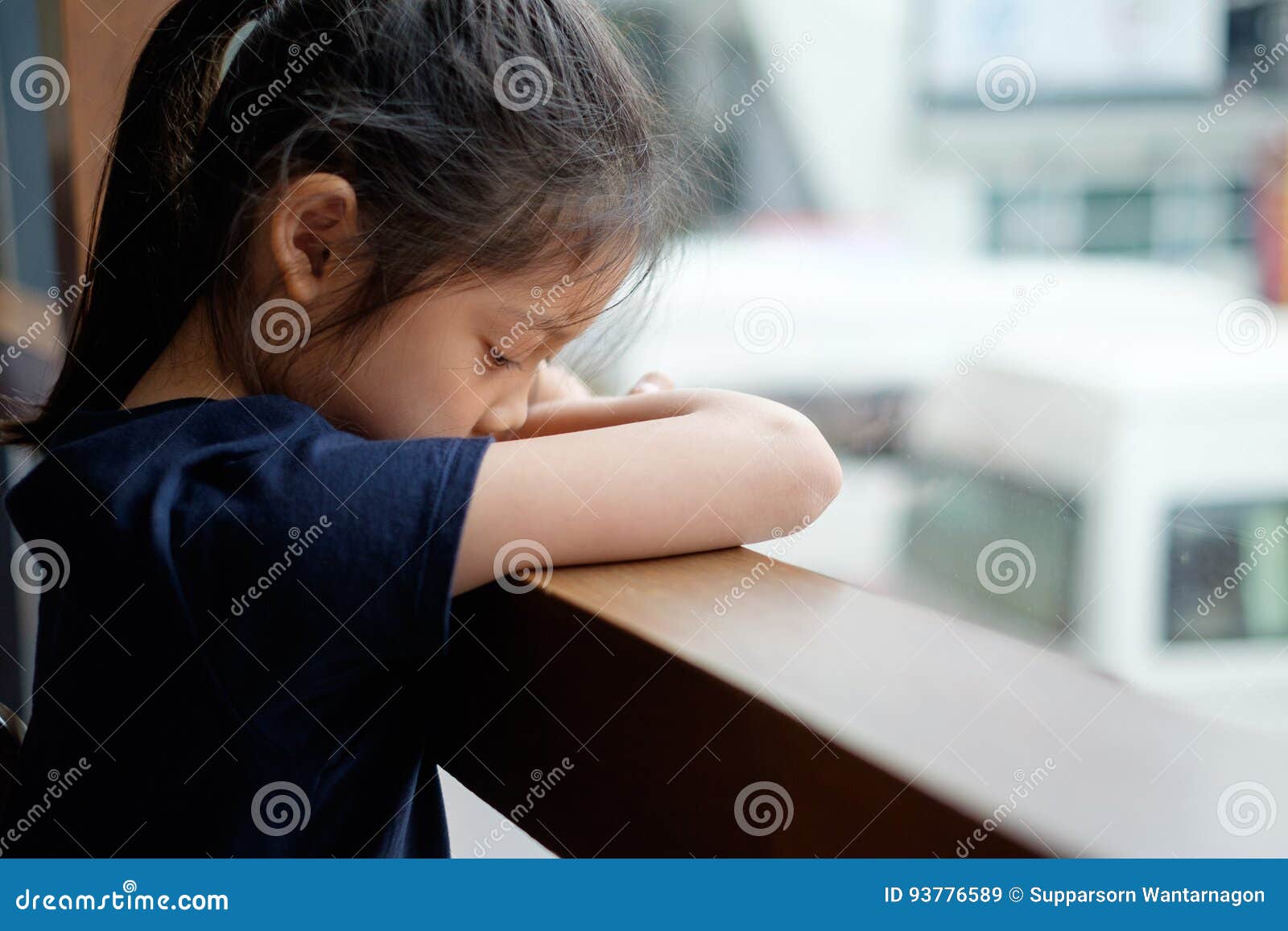 Sad and Lonely Asian Child Next To Window Stock Image - Image of ...