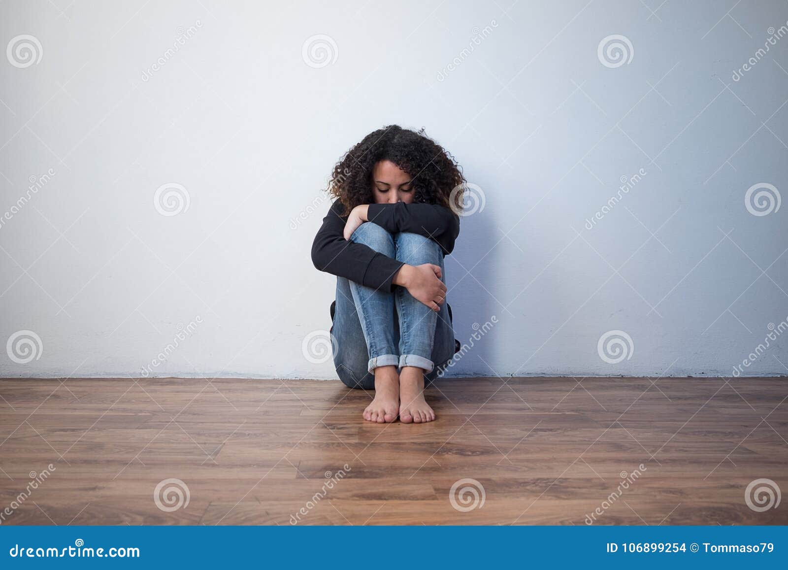 Sad and Lonely Black Girl Feeling Alone Stock Photo - Image of ...