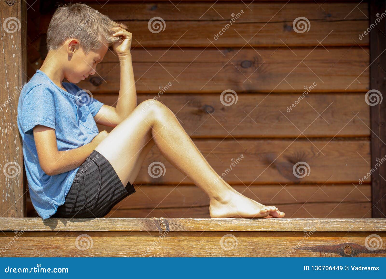 Sad Lonely Boy Sitting Outdoors Stock Image - Image of bullying ...