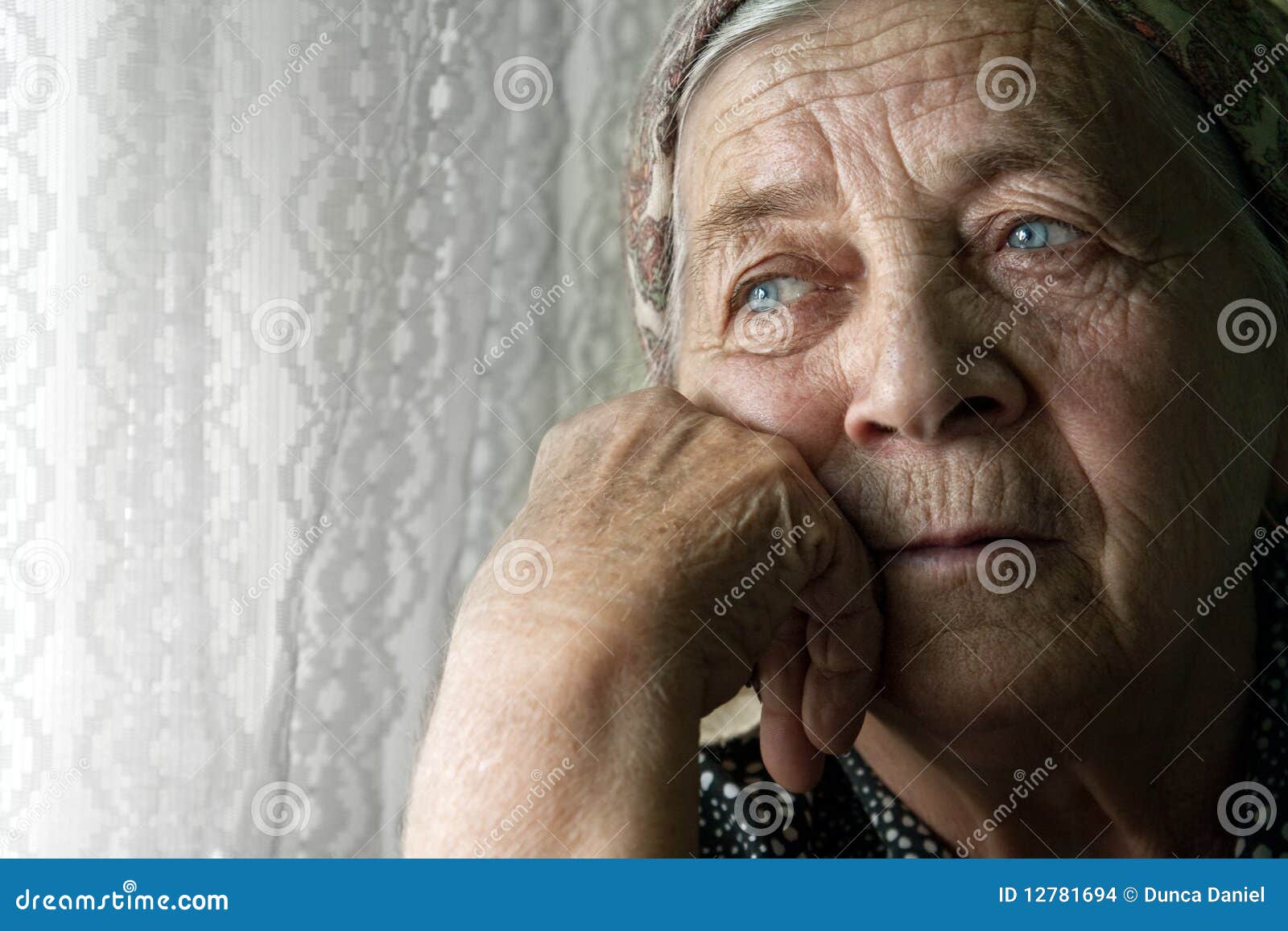 sad lonely pensive old senior woman