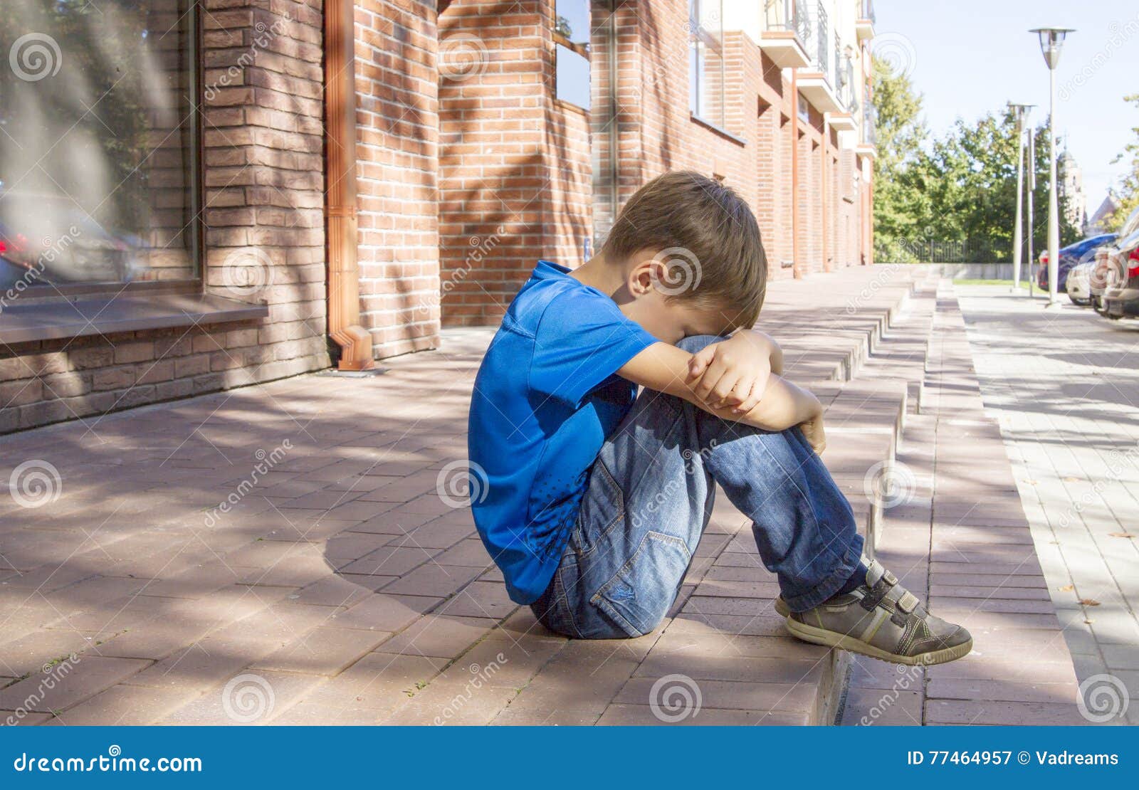 Sad, Lonely, Unhappy, Disappointed Child Sitting Alone on the ...