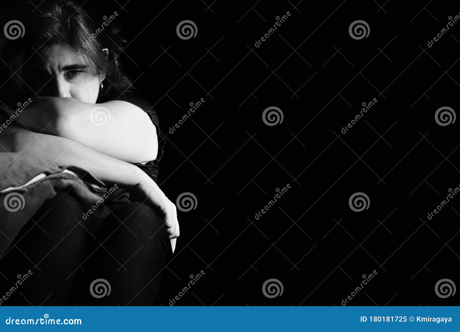 Sad and Lonely Woman Isolated on a Black Background Stock Image - Image of  loneliness, expression: 180181725