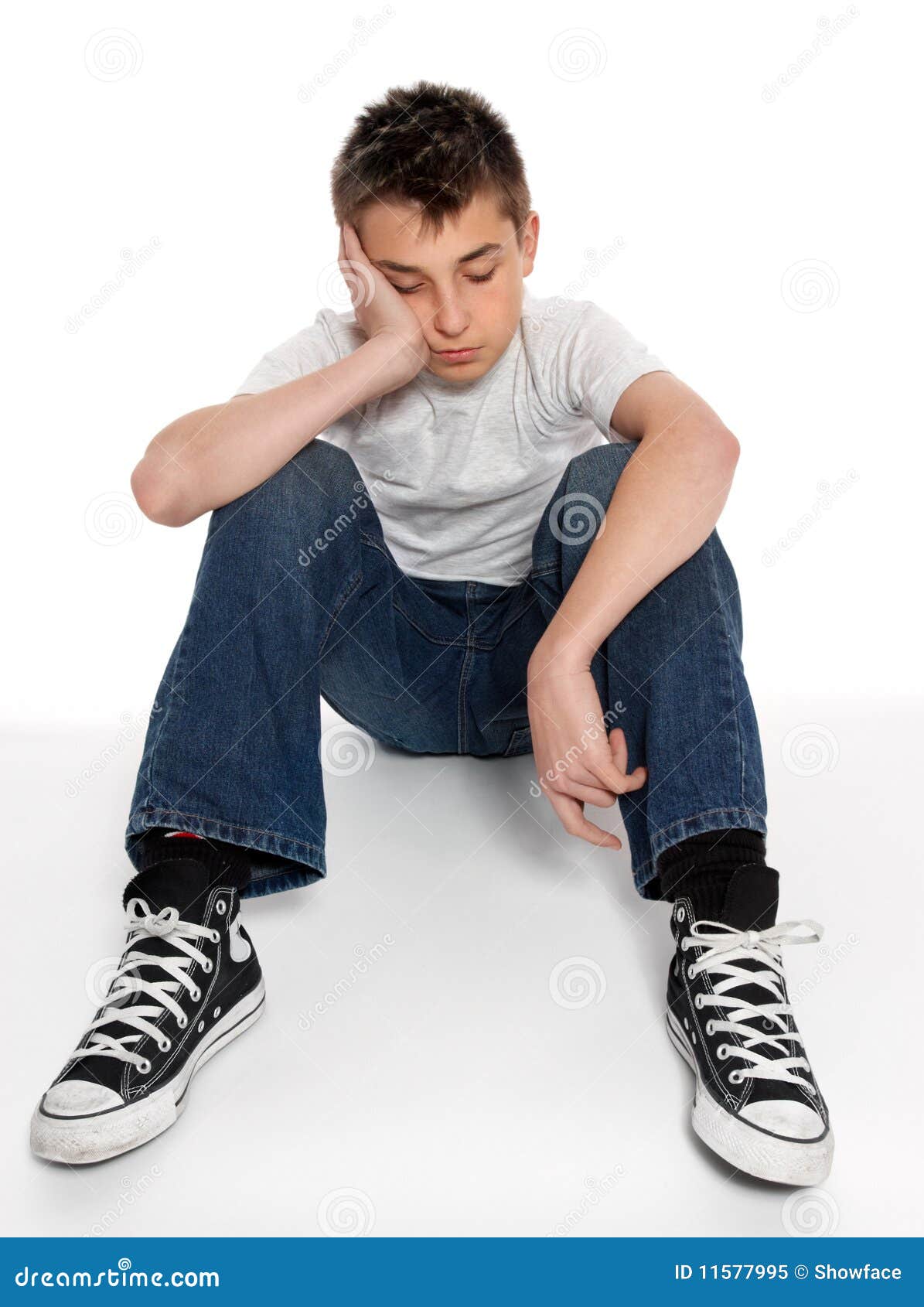 Sad Loney Depressed Or Listless Boy Sitting Stock Ima