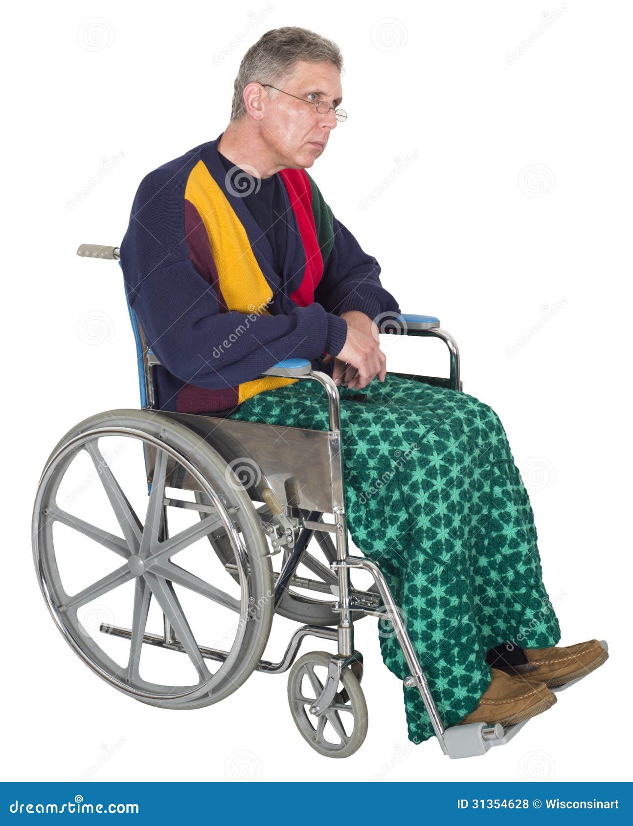 Sad Lonely Senior Elderly Man Wheelchair Isolated Stock Photo