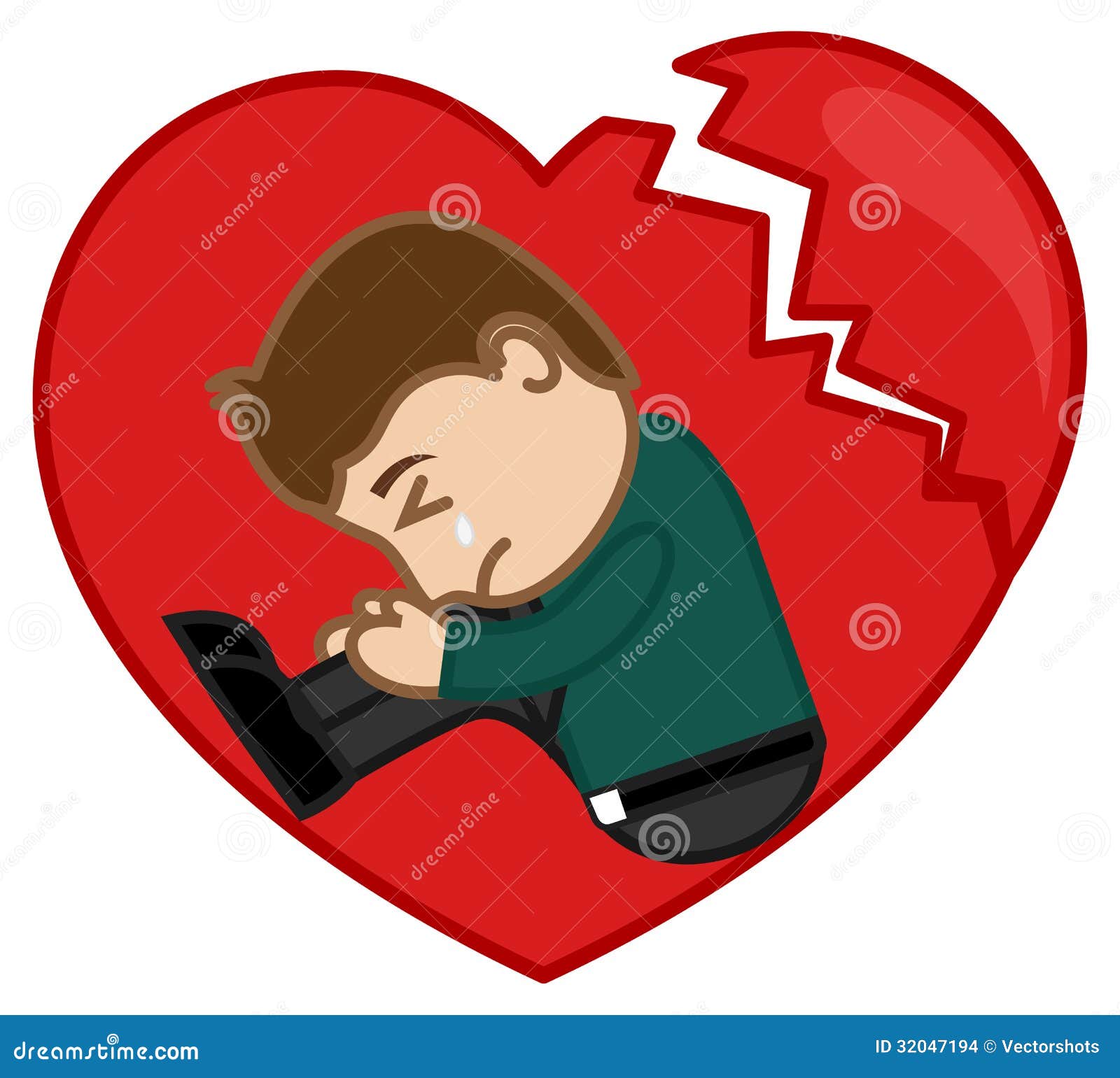 Sad Man Crying in a Broken Heart Stock Vector - Illustration of ...
