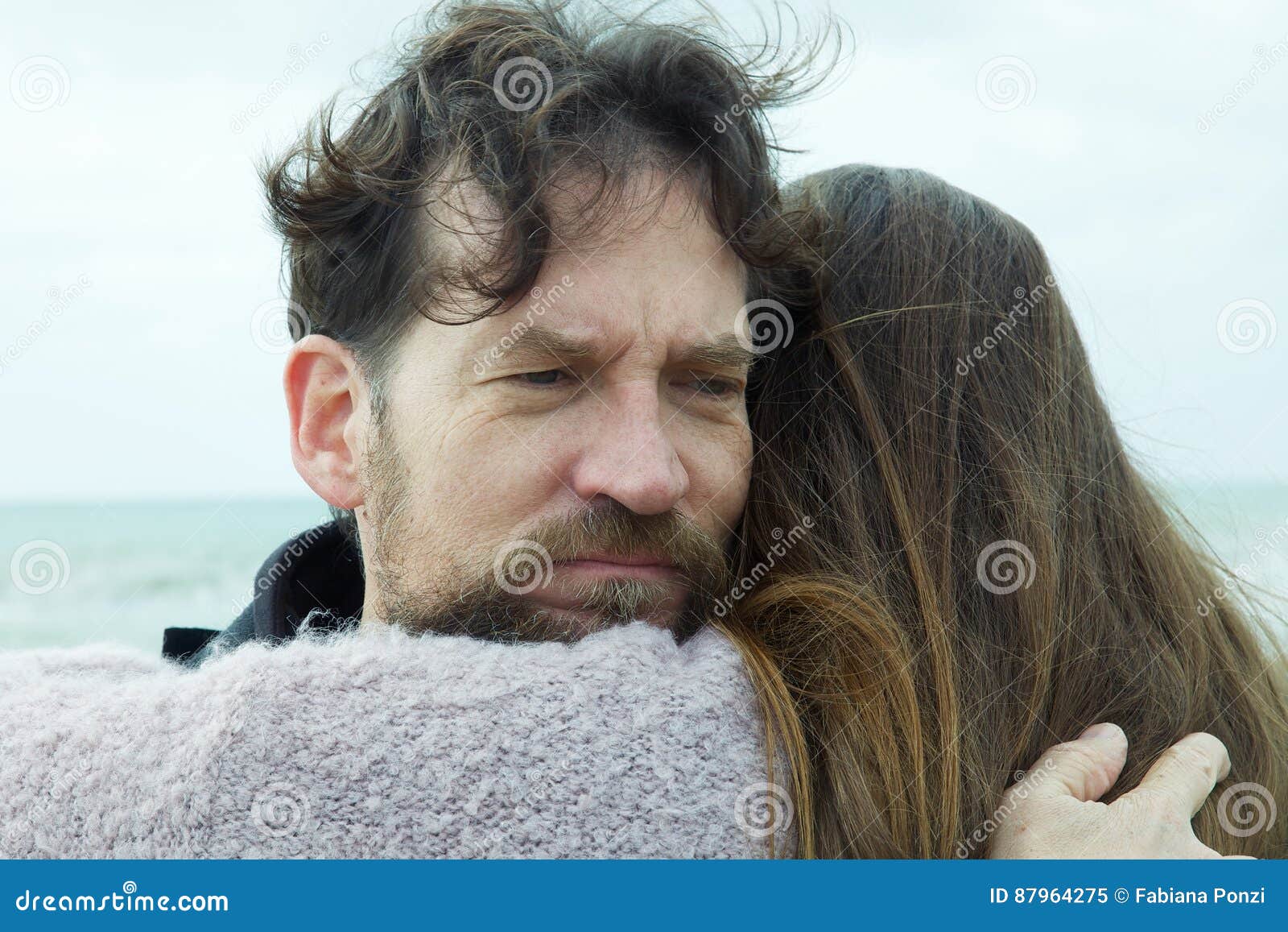 Sad Man Hugging Girlfriend Feeling Negative and Unhappy Stock ...