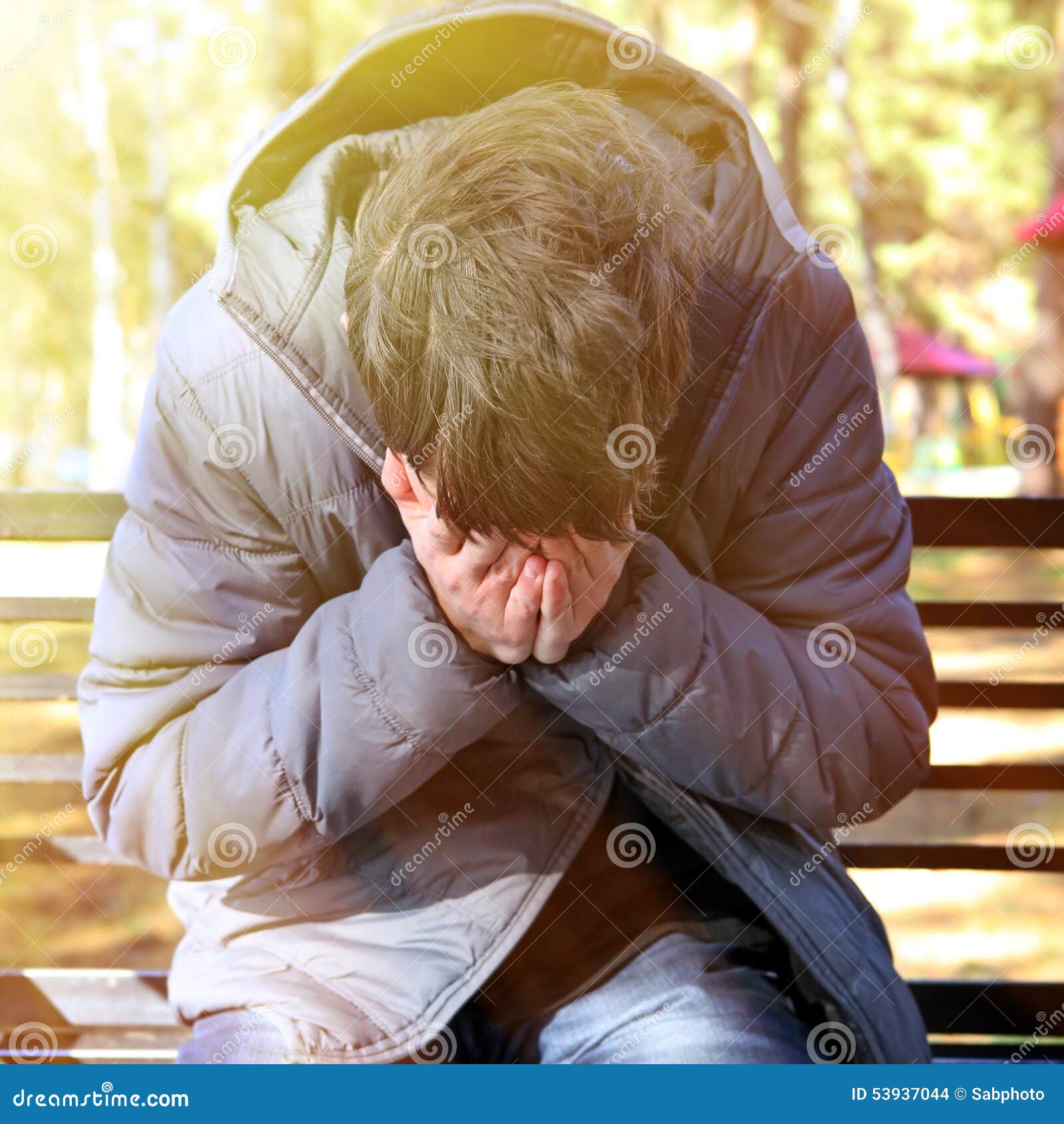 Sad Man outdoor stock photo. Image of distress, nature - 53937044