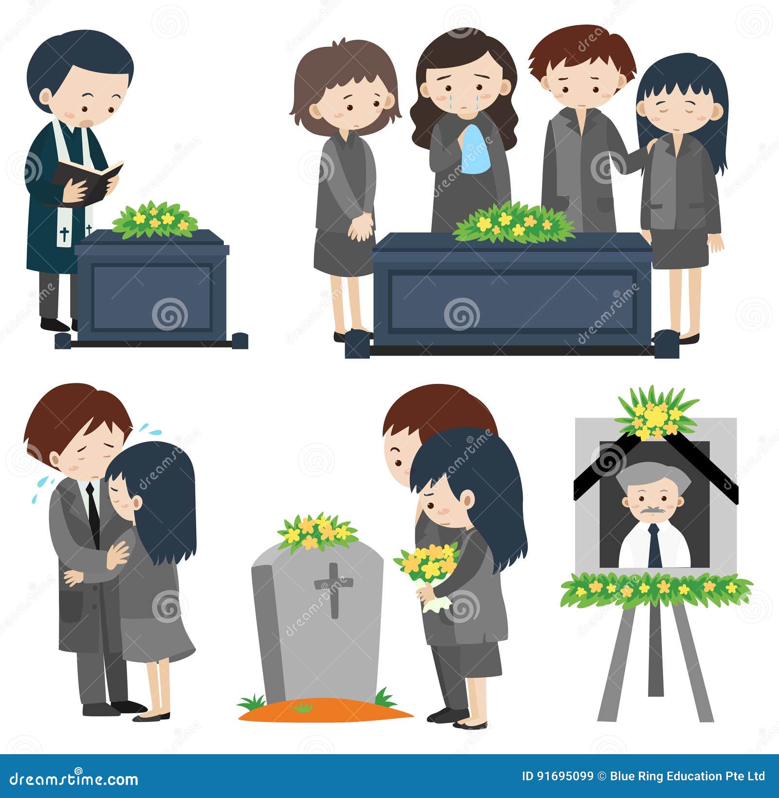 Sad People At Funeral Vector Illustration 91695250