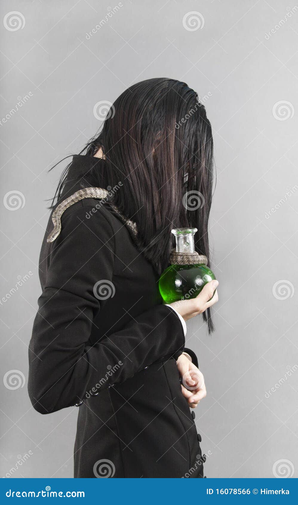 sad person with snake holding poison