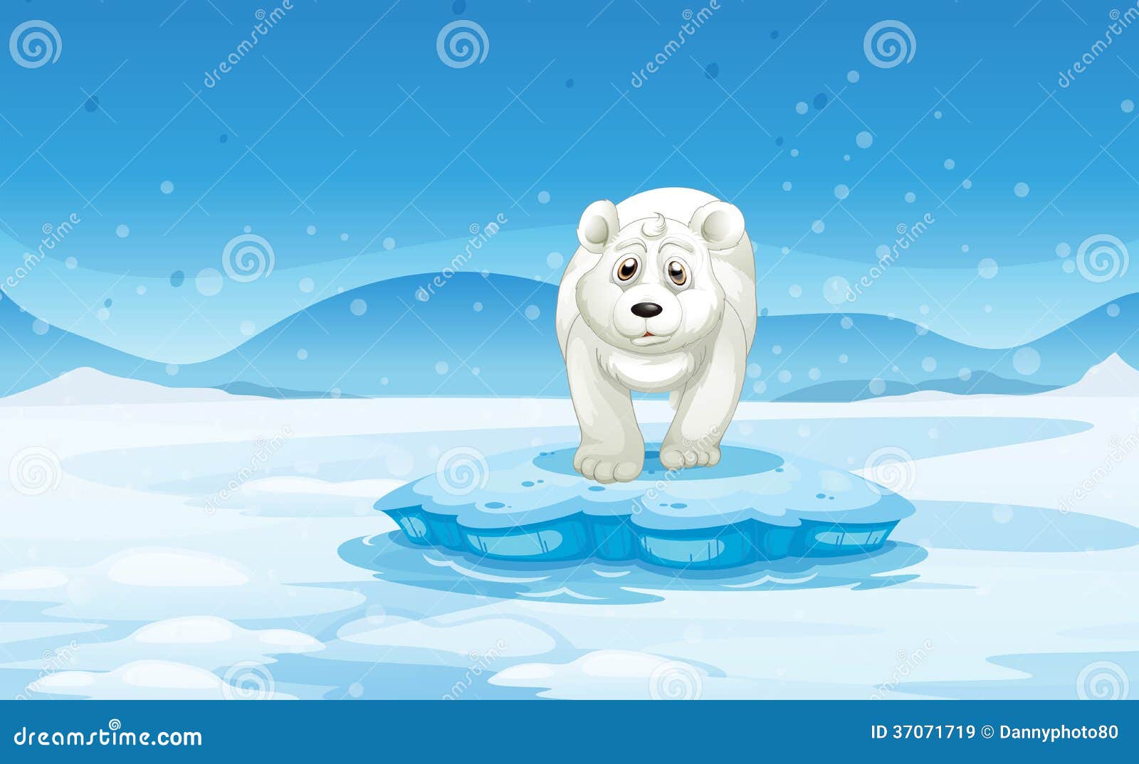 A Sad Polar Bear Standing Above The Iceberg Stock Illustration