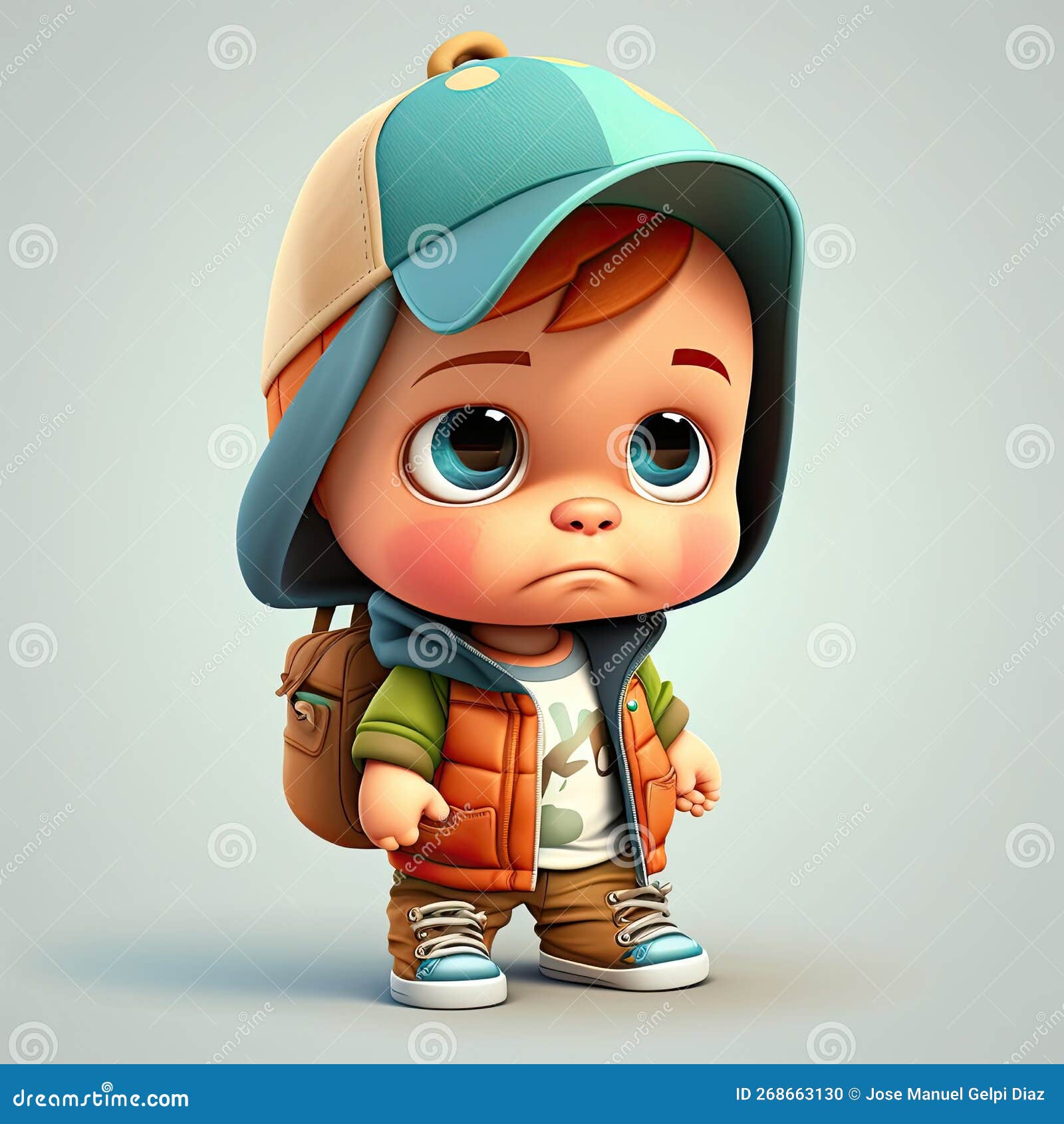 sad schoolboy on colorful background. 3d image. generative ai