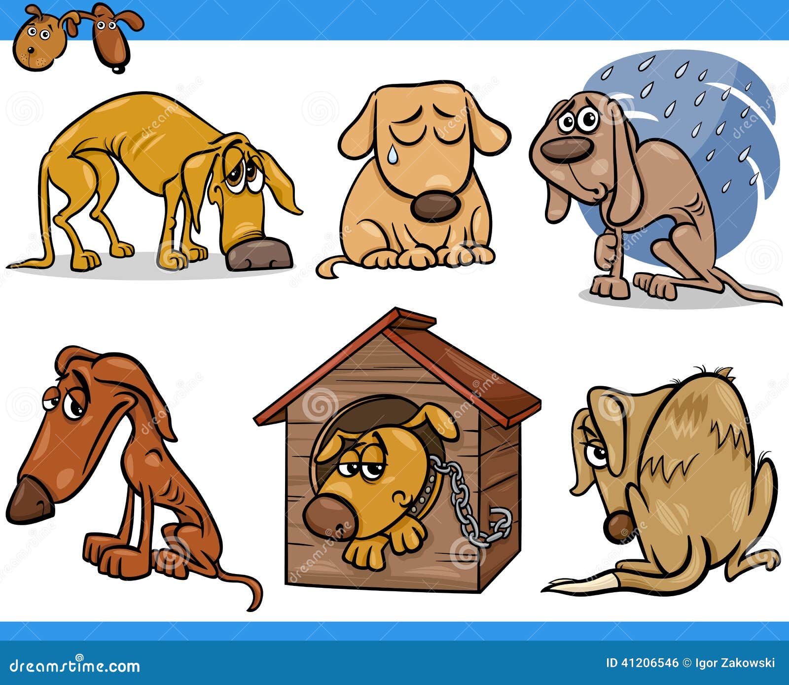 Sad Stray Dogs Cartoon Illustration Set Stock Vector - Illustration of  homeless, poor: 41206546