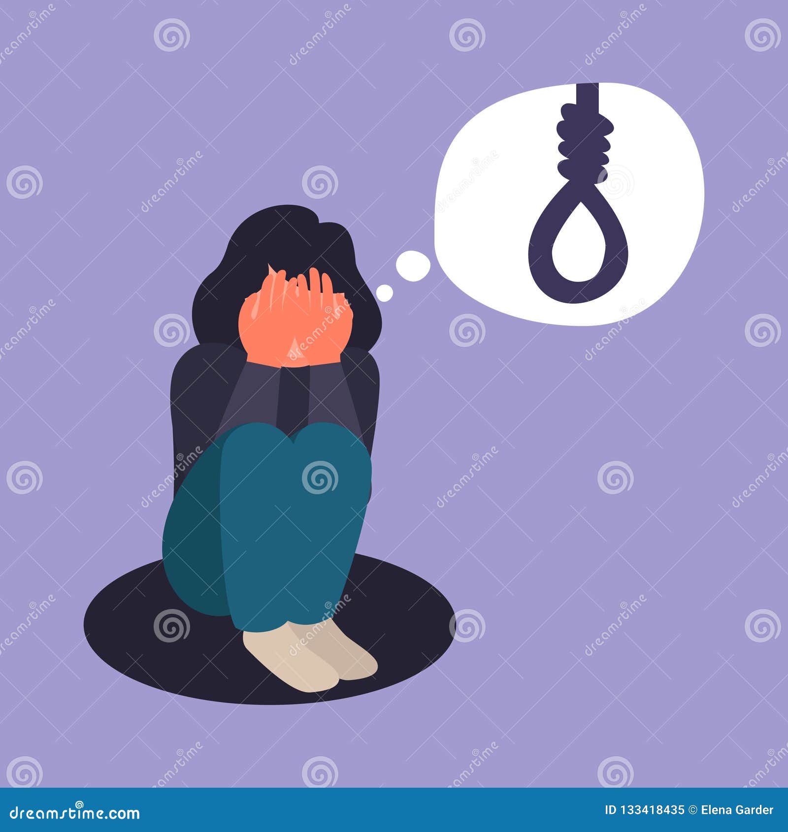 Sad Teen Female Think about Death. Depressed Woman Want To Commit Suicide  by Hanging Stock Illustration - Illustration of cartoon, illness: 133418435
