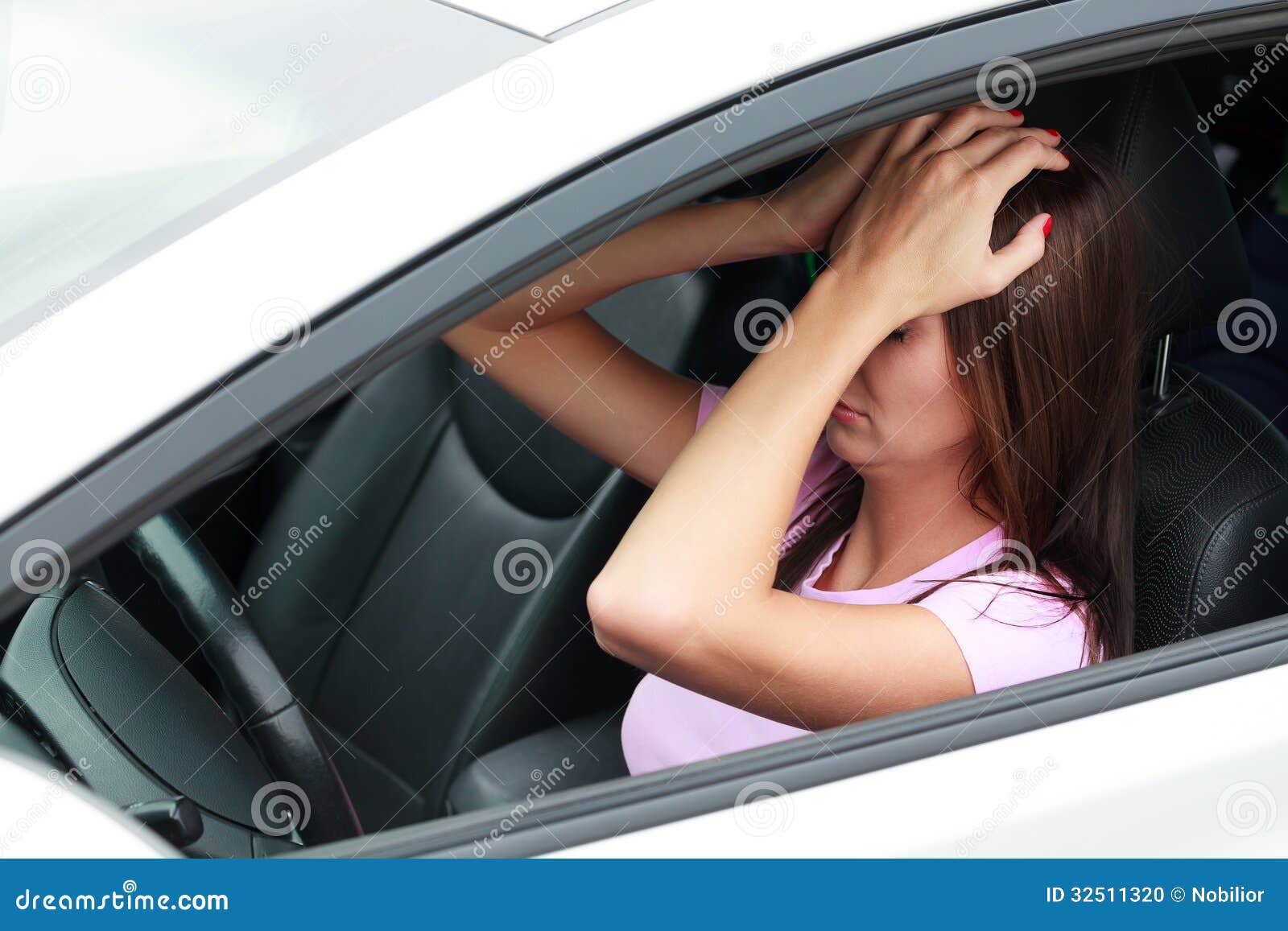 Sad woman in a car stock photo. Image of caucasian, depressed ...