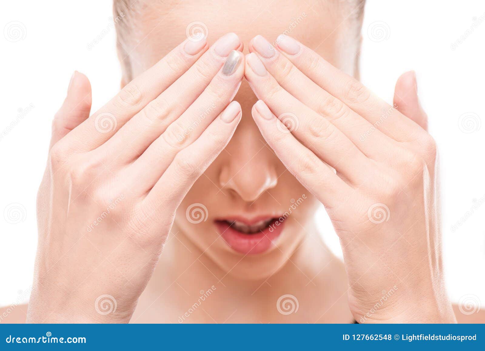 Sad Woman with Headache Touching Her Head Stock Photo Image of