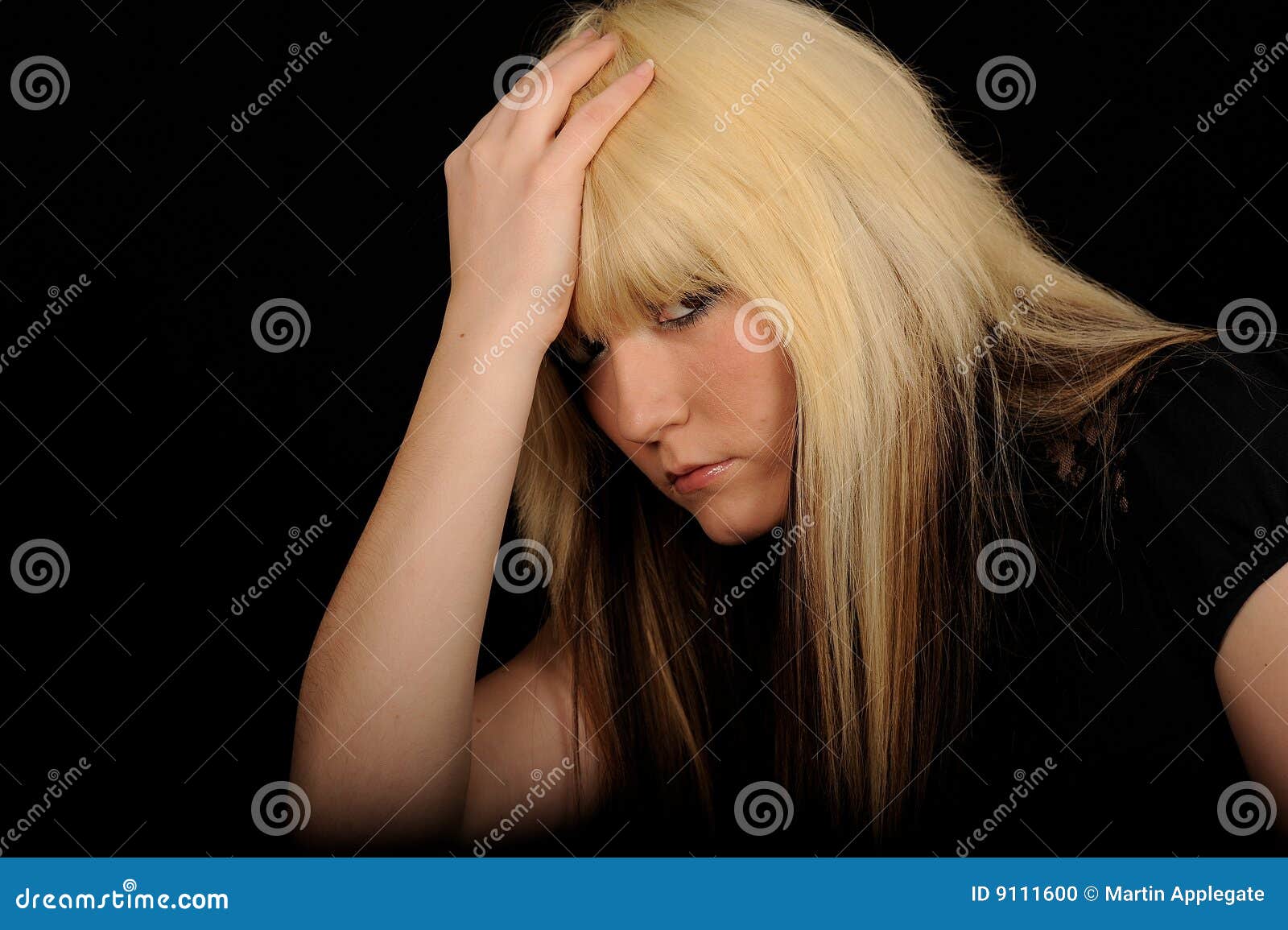Profile Of Sad Woman With Long Hair In Tears, Depression Concept Artwork  Stock Photo, Picture and Royalty Free Image. Image 86214640.